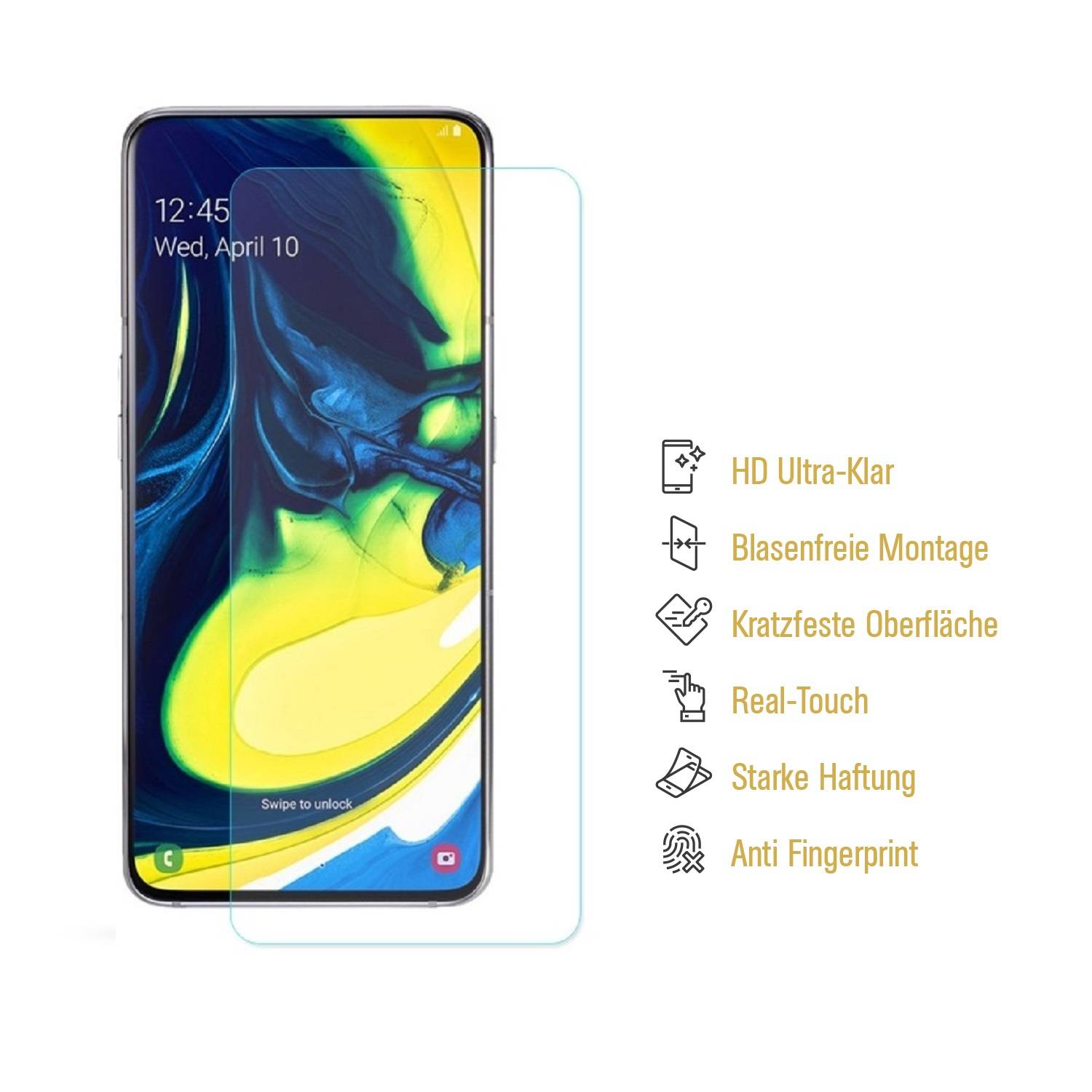 2x 9H Nano-Glass für Samsung Galaxy A80 3D KLAR Anti-Shock Anti-Bruch Anti-Stoß Anti-Schmutz Panzernanoglas Displayschutz Schutzfolie Panzerfolie Pa