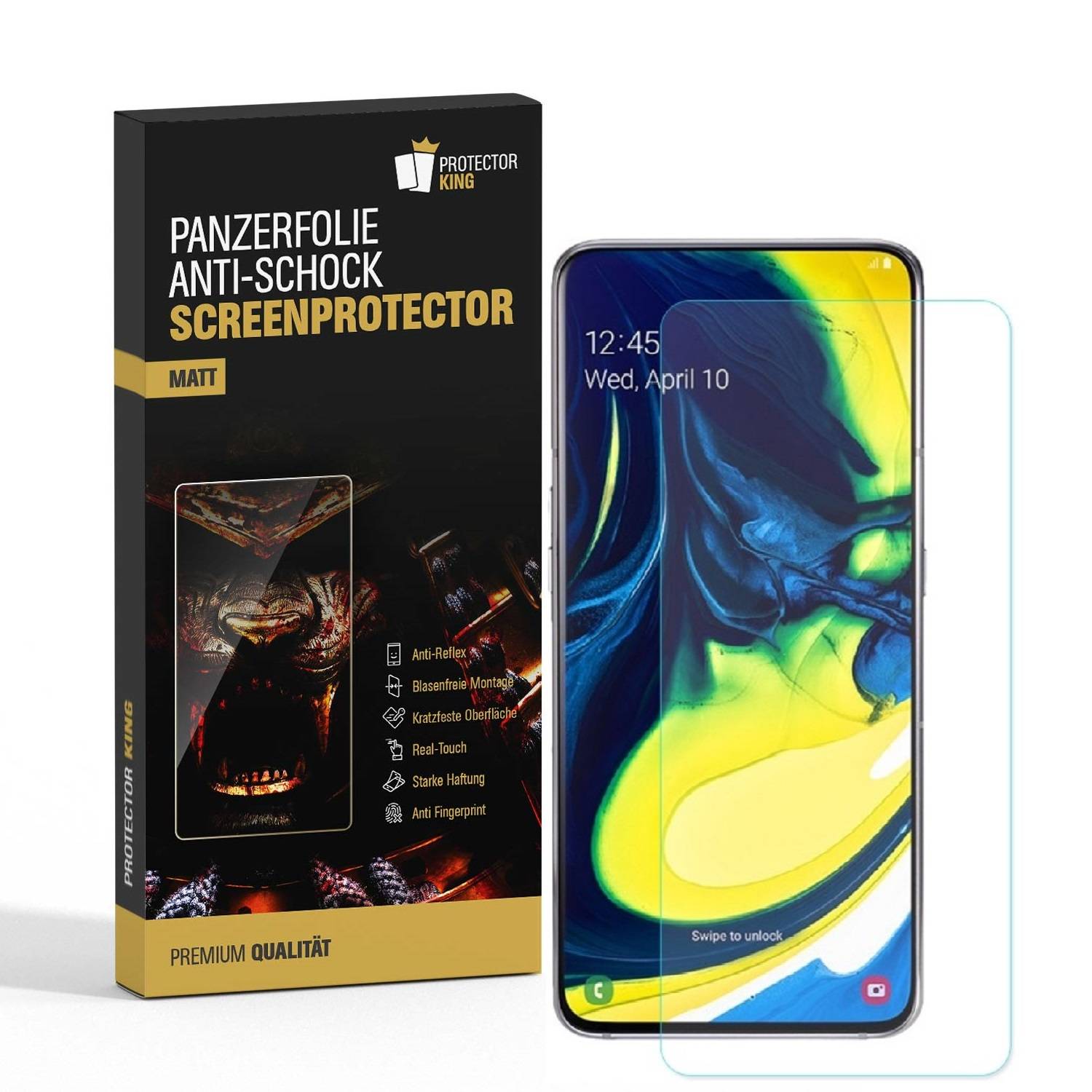 4x Panzerfolie für Samsung Galaxy A80 ANTI-SCHOCK Displayschutzfolie Folie MATT