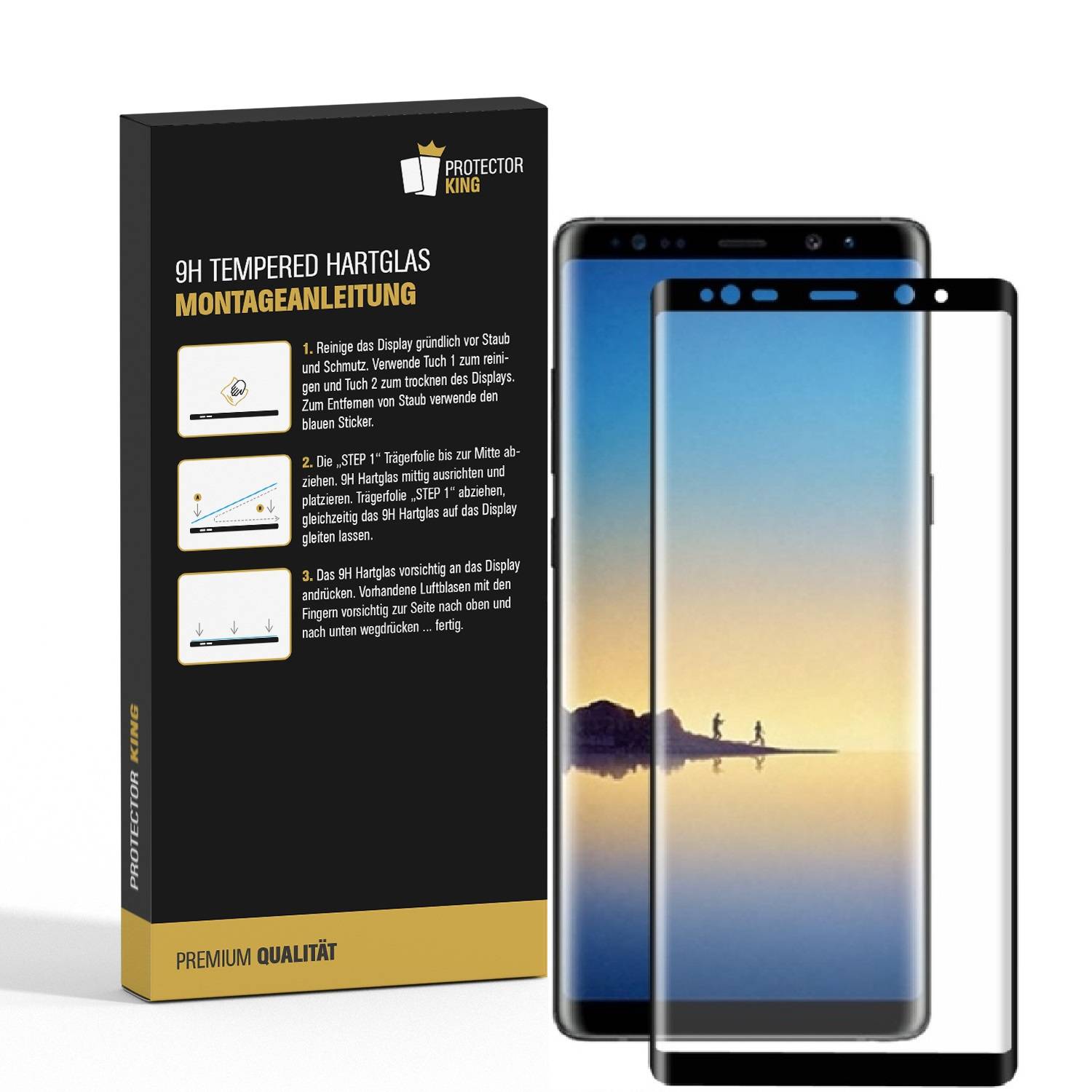 2x 9H Hartglas für Samsung Galaxy Note 8 FULL CURVED Schutzglas Schutzfolie Displayschutz Panzerfolie KLAR Panzerglas Tempered echtes Displayglas