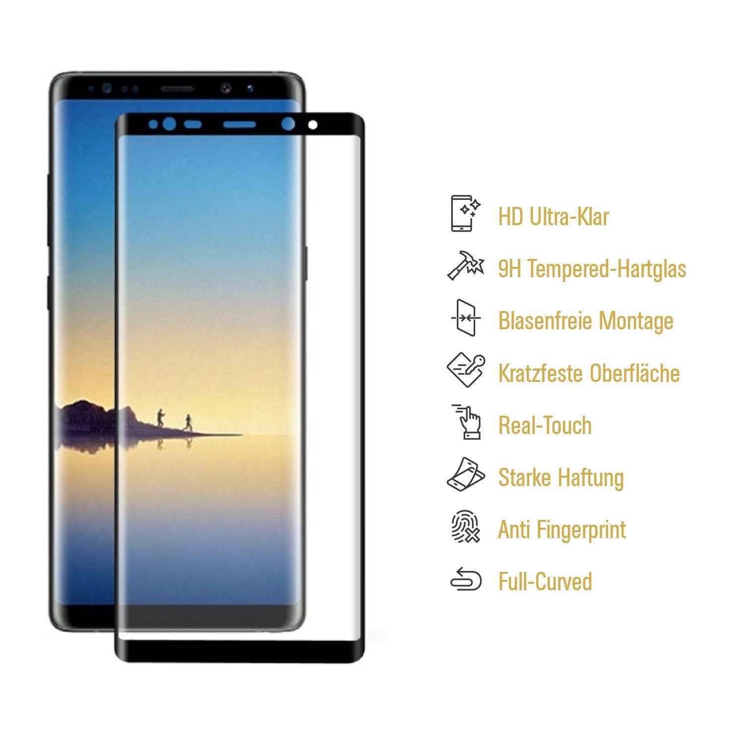 2x 9H Hartglas für Samsung Galaxy Note 8 FULL CURVED Schutzglas Schutzfolie Displayschutz Panzerfolie KLAR Panzerglas Tempered echtes Displayglas