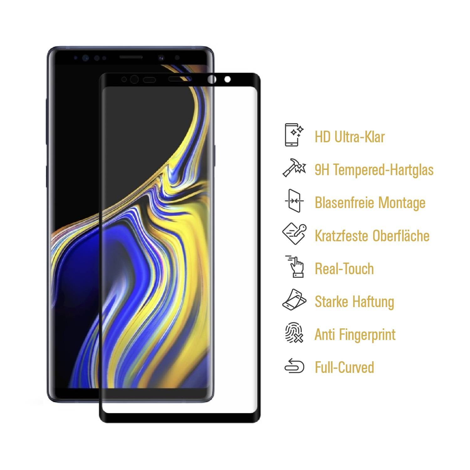 2x9H Panzerglas für Samsung Galaxy Note 9 FULL CURVED Displayschutz Schutzglas Schutzfolie Panzerfolie KLAR Tempered Hartglas