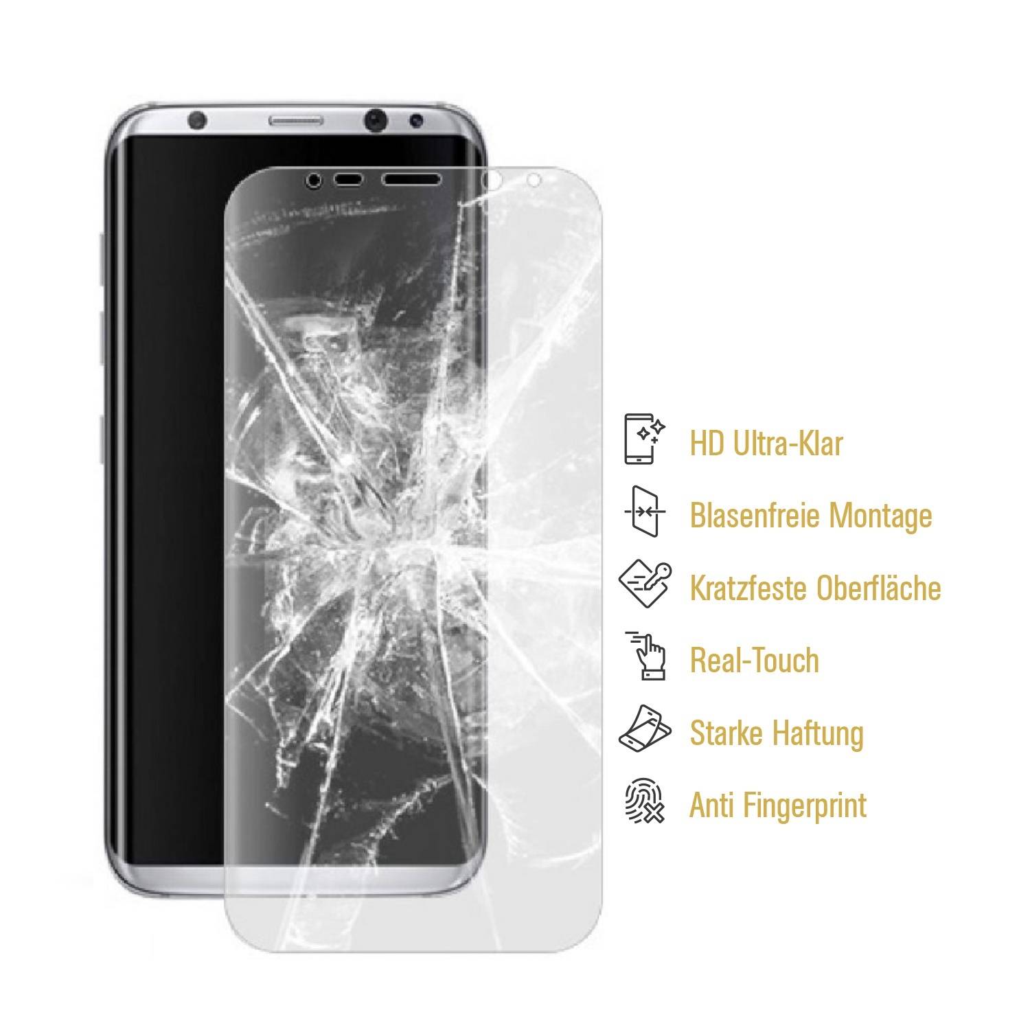 1x Hydrogel-Glass für Samsung Galaxy S8 Selbstheilend für Micro Kratzer 3D KLAR Panzerfolie Displayschutz Schutzfolie Screen-Protector