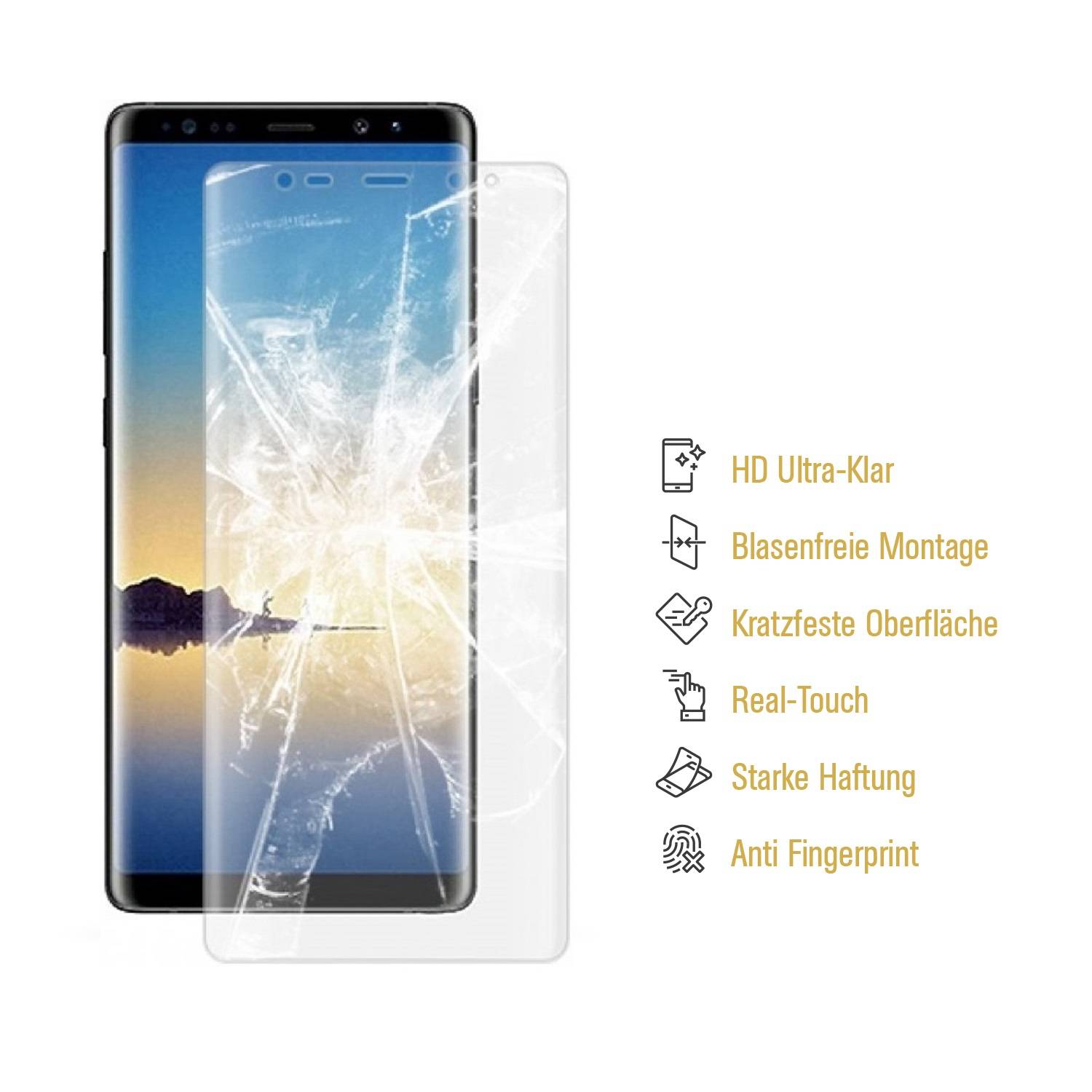 4x Hydrogel-Glass für Samsung Galaxy Note 8 Selbstheilend für Micro Kratzer 3D KLAR Panzerfolie Displayschutz Schutzfolie Screen-Protector