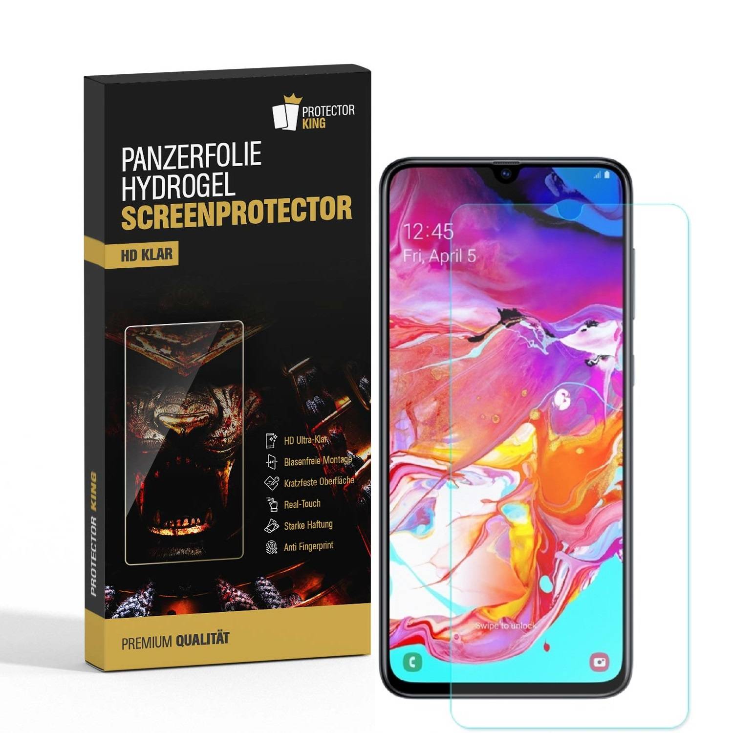 4x Panzerfolie für Samsung Galaxy A70 HYDROGEL FULL-COVER Displayschutz HD KLAR