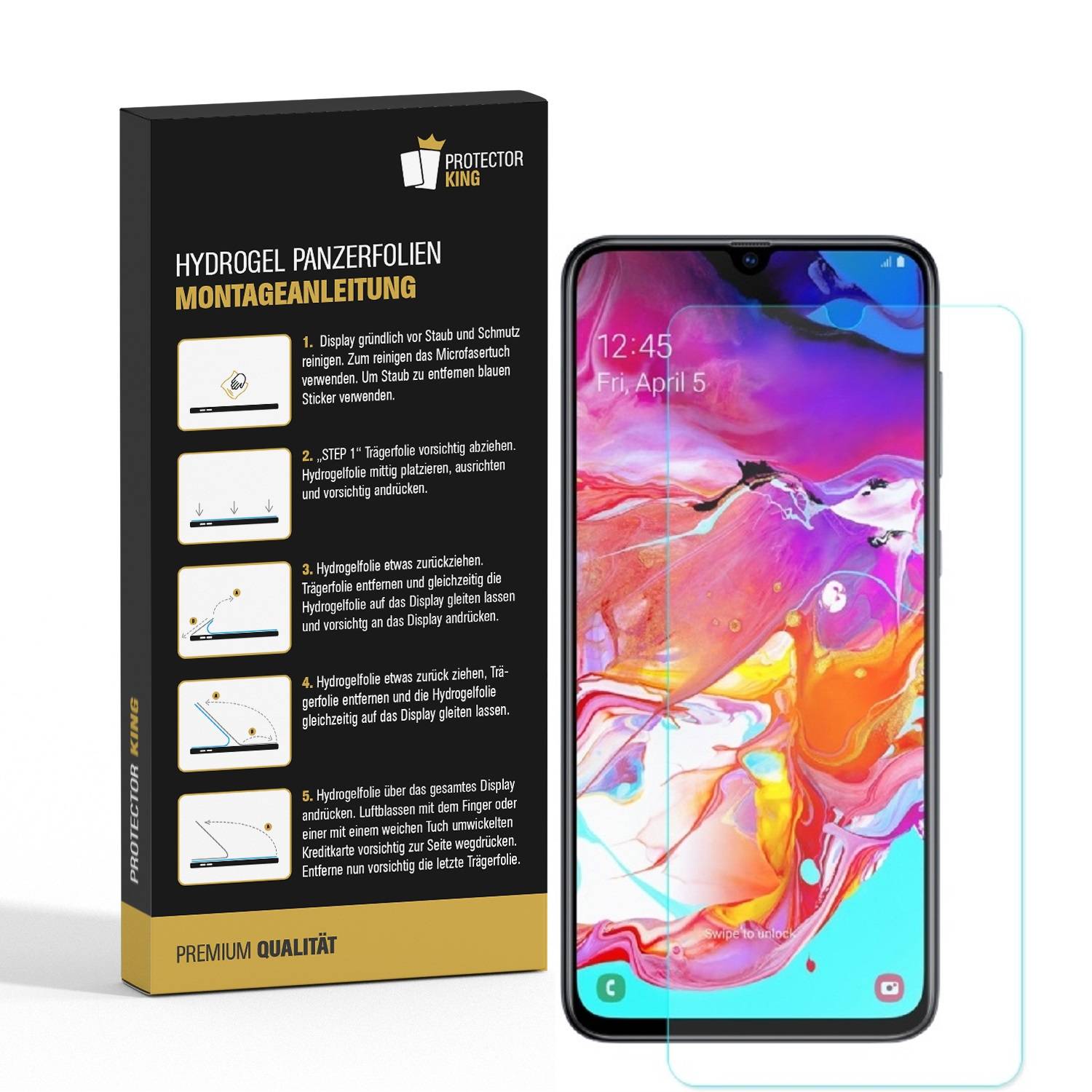 4x Panzerfolie für Samsung Galaxy A70 HYDROGEL FULL-COVER Displayschutz HD KLAR