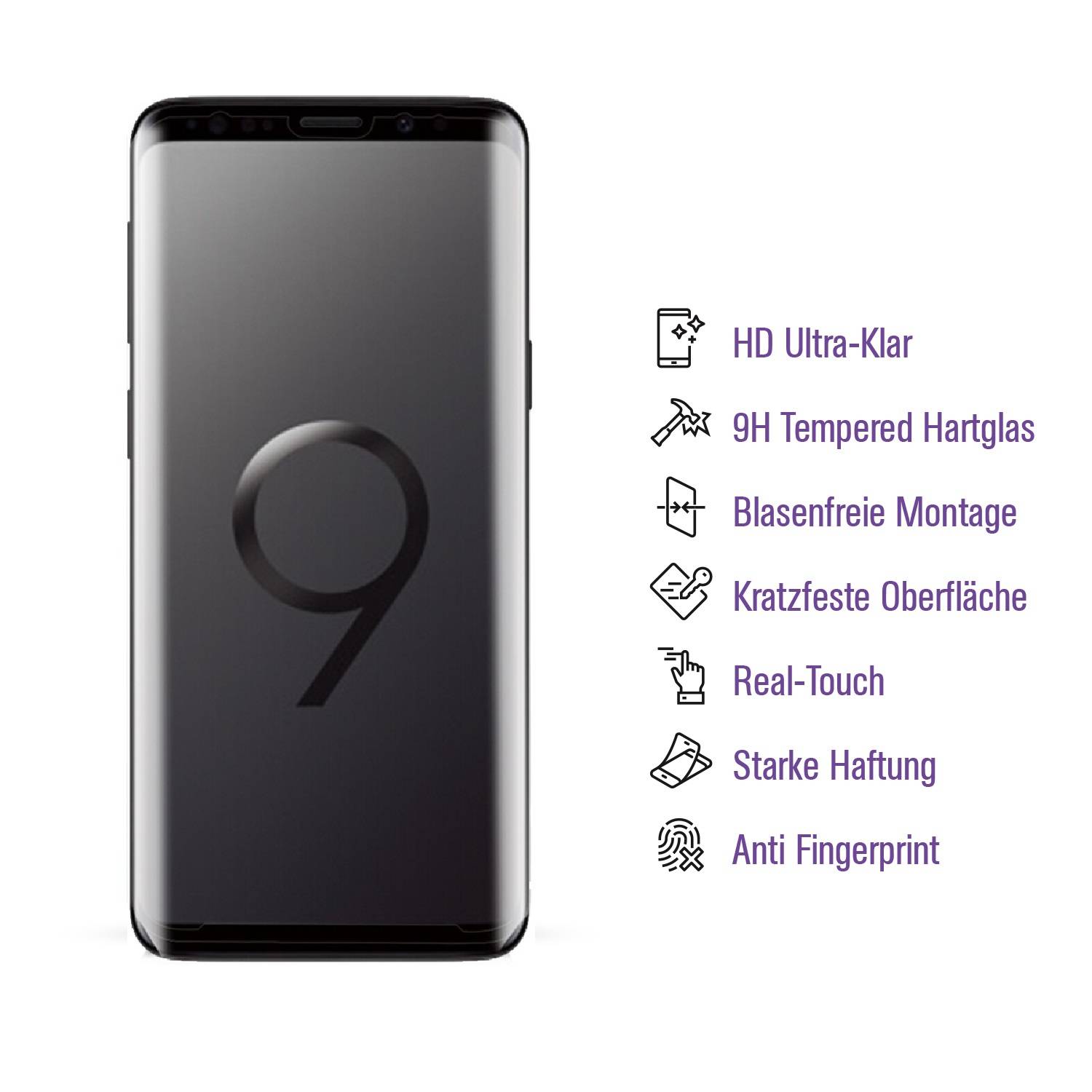 2x UV-Liquid 9H Panzerglas für Samsung Galaxy S9 Plus 3D KLAR echtes Tempered Panzerhartglas Schutzglas Displayschutz Panzerfolie Schutzfolie Screen
