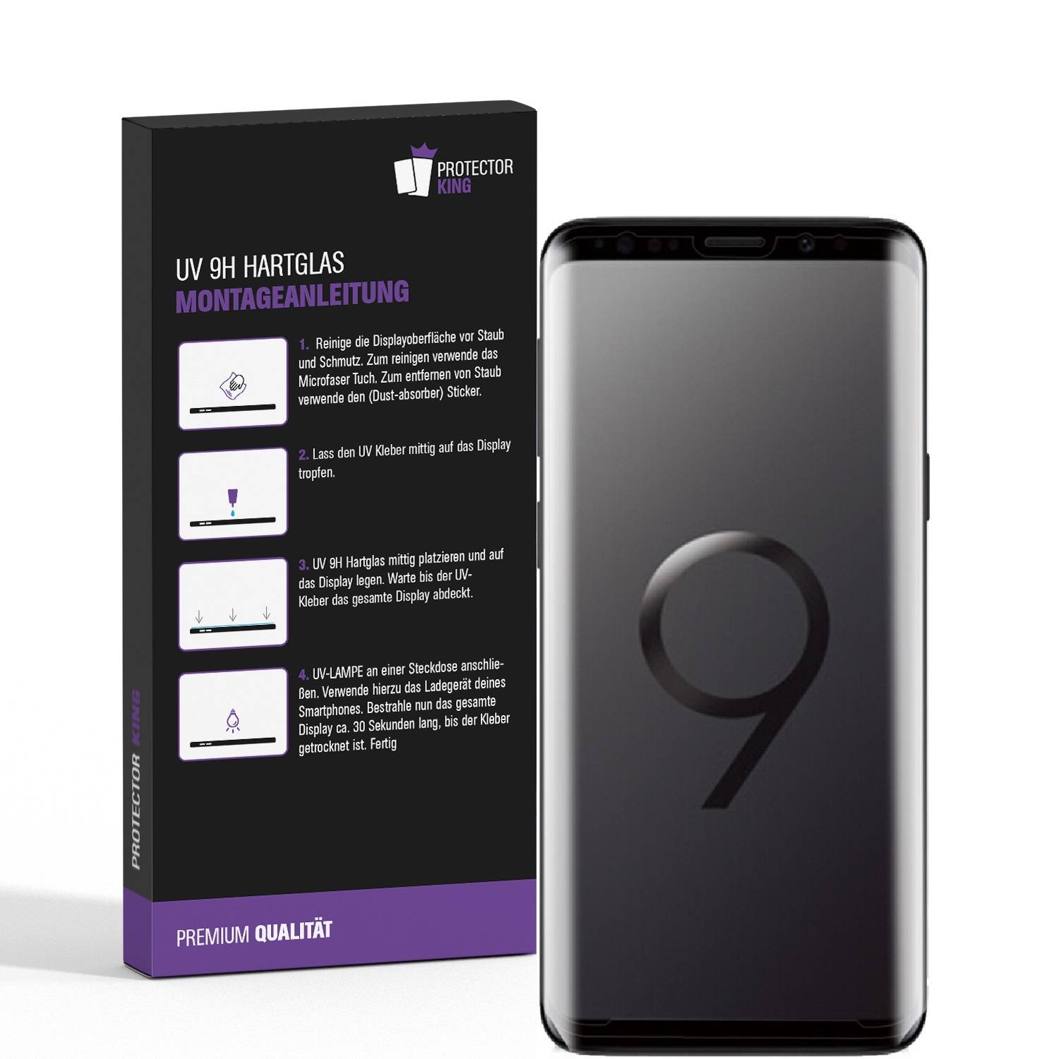 2x UV-Liquid 9H Panzerglas für Samsung Galaxy S9 Plus 3D KLAR echtes Tempered Panzerhartglas Schutzglas Displayschutz Panzerfolie Schutzfolie Screen