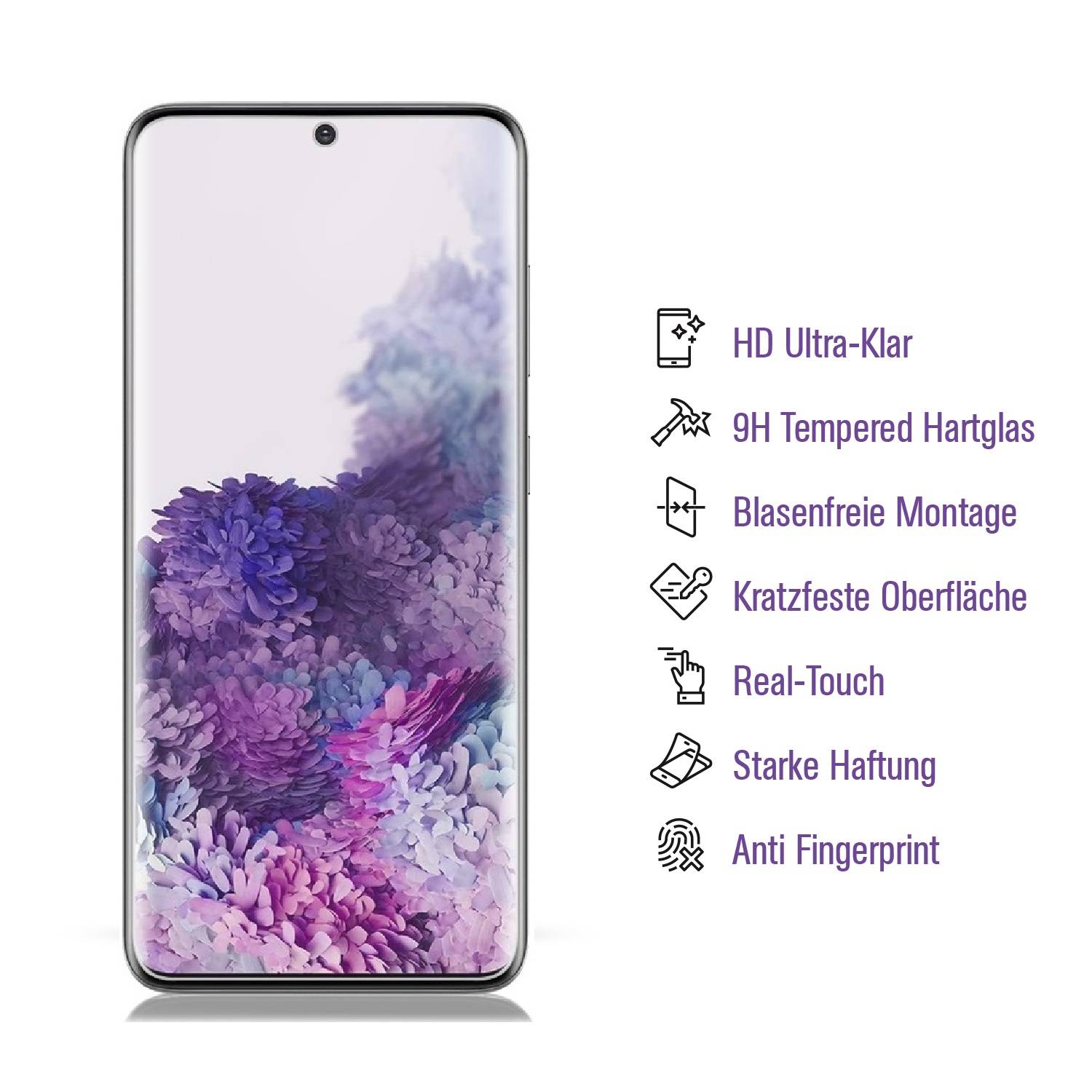 3x UV-Liquid 9H Panzerglas für Samsung Galaxy S20 3D KLAR echtes Tempered Panzerhartglas Schutzglas Displayschutz Panzerfolie Schutzfolie Screen