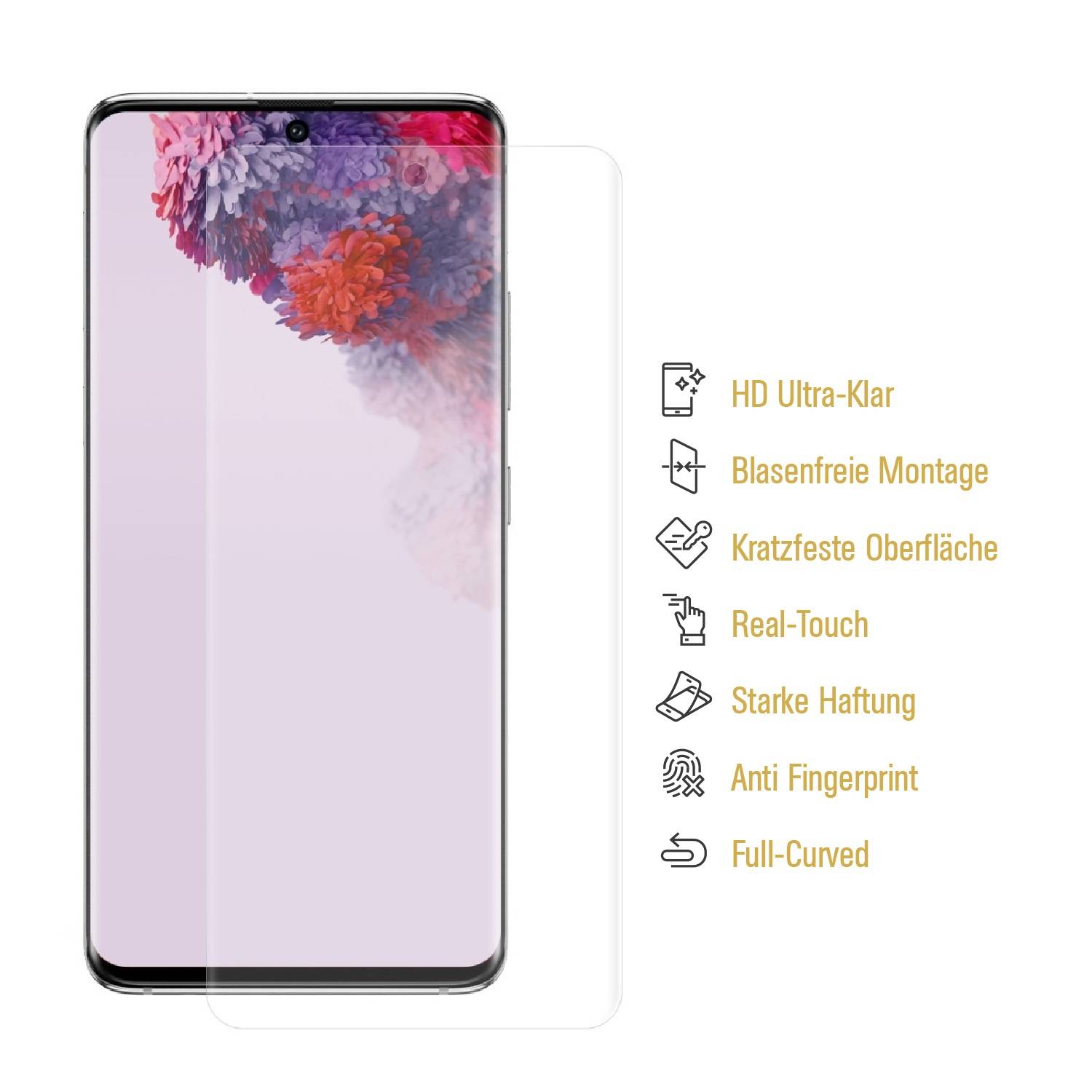2x 9H Nano-Glass für Samsung Galaxy S20 Ultra FULL CURVED 3D KLAR Anti-Shock Anti-Bruch Anti-Stoß Anti-Schmutz Panzernanoglas Displayschutz Schutzfo
