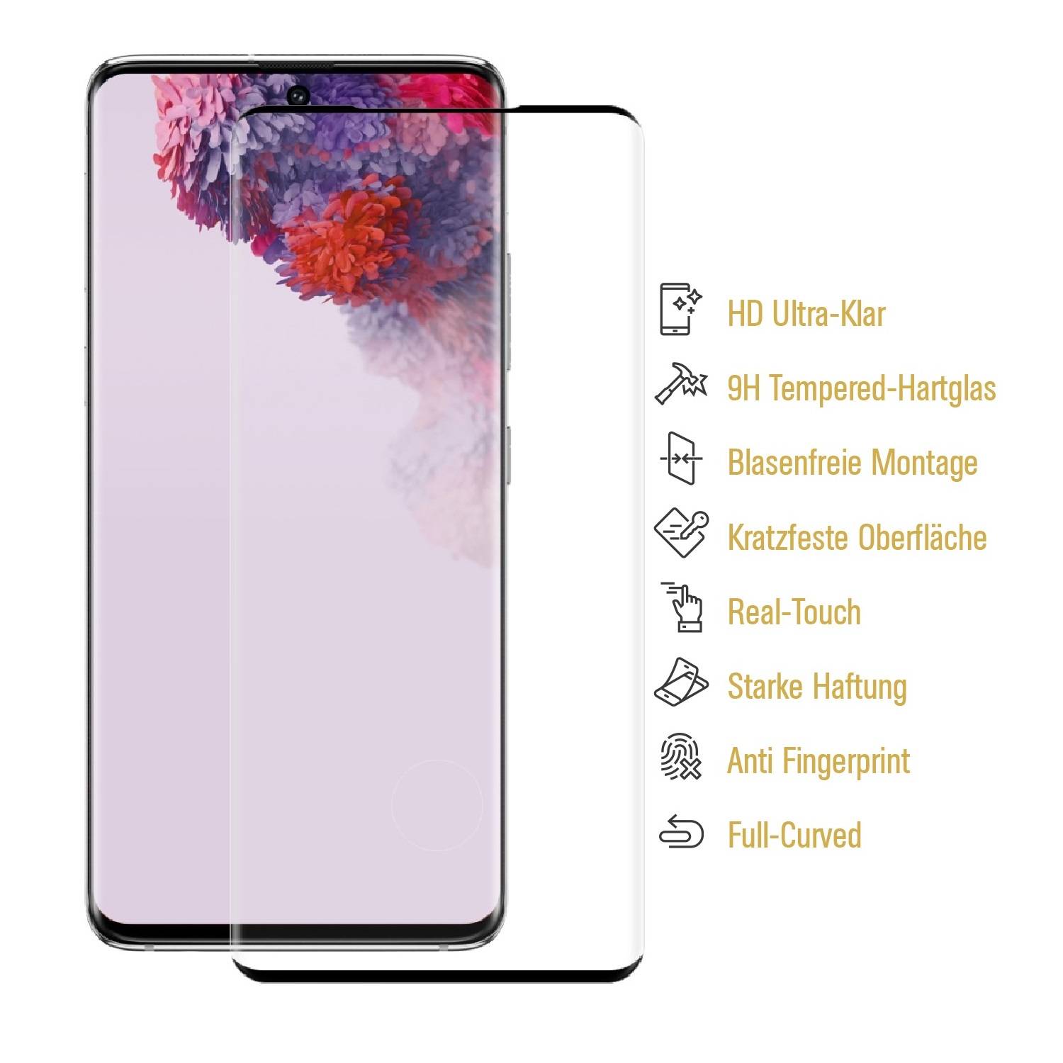 3x 9H Hartglas für Samsung Galaxy S20 Plus FULL CURVED Schutzfolie Schutzglas SW Klar Displayschutz Panzerfolie Displayglas Tempered Glasfolie
