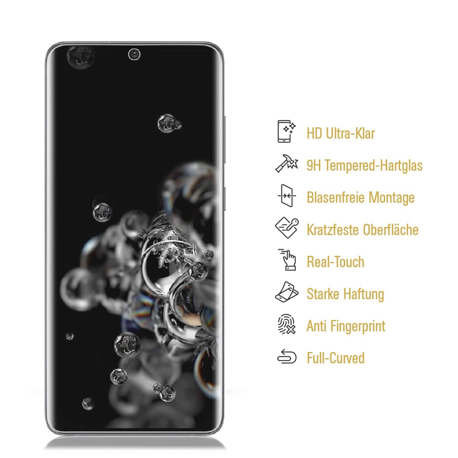 4x 9H Hartglas für Samsung Galaxy S20 Ultra FULL CURVED Schutzfolie Schutzglas Klar Displayschutz Panzerfolie Displayglas Tempered Glasfolie