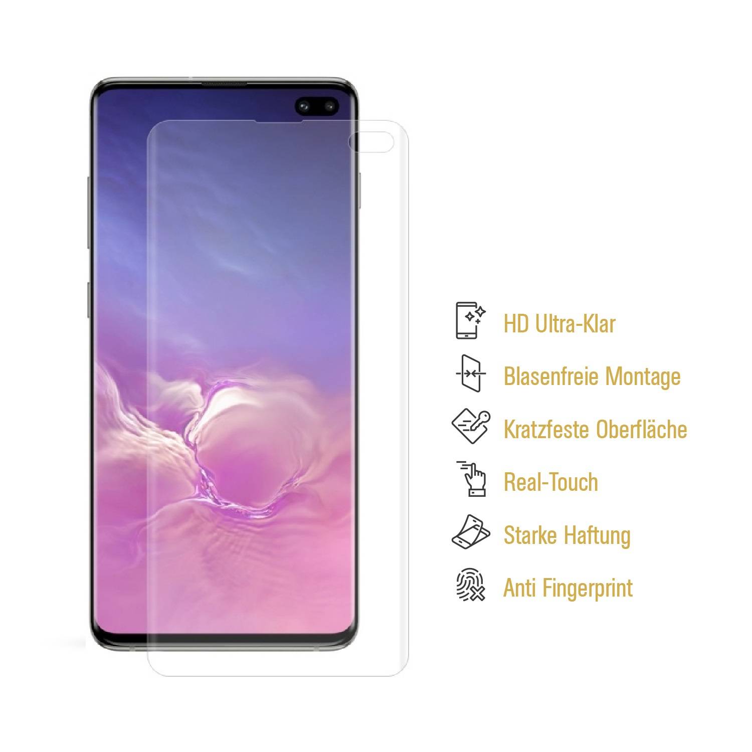 3x Hydrogel-Glass für Samsung Galaxy S10 Plus Selbstheilend für Micro Kratzer 3D KLAR Panzerfolie Displayschutz Schutzfolie Screen-Protector