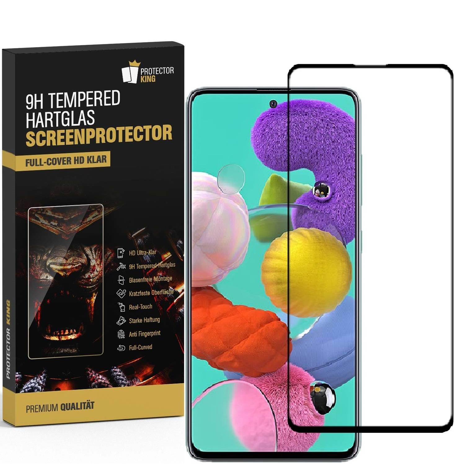 1x 9H Hartglas für Samsung Galaxy A51 FULL COVER Panzerfolie Displayschutz KLAR SW Panzerglas Schutzglas Schutzfolie