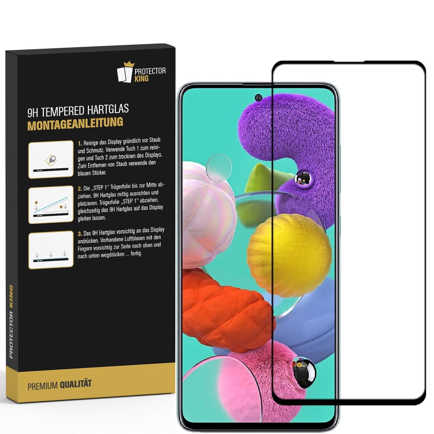6x 9H Hartglas für Samsung Galaxy A51 FULL COVER Panzerfolie Displayschutz KLAR SW Panzerglas Schutzglas Schutzfolie