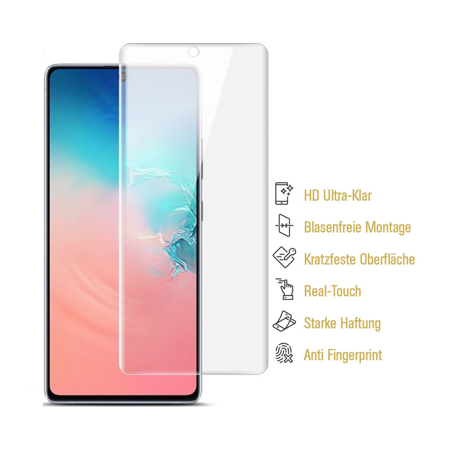 2x Hydrogel-Glass für Samsung Galaxy S10 Lite Selbstheilend für Micro Kratzer 3D KLAR Panzerfolie Displayschutz Schutzfolie Screen-Protector
