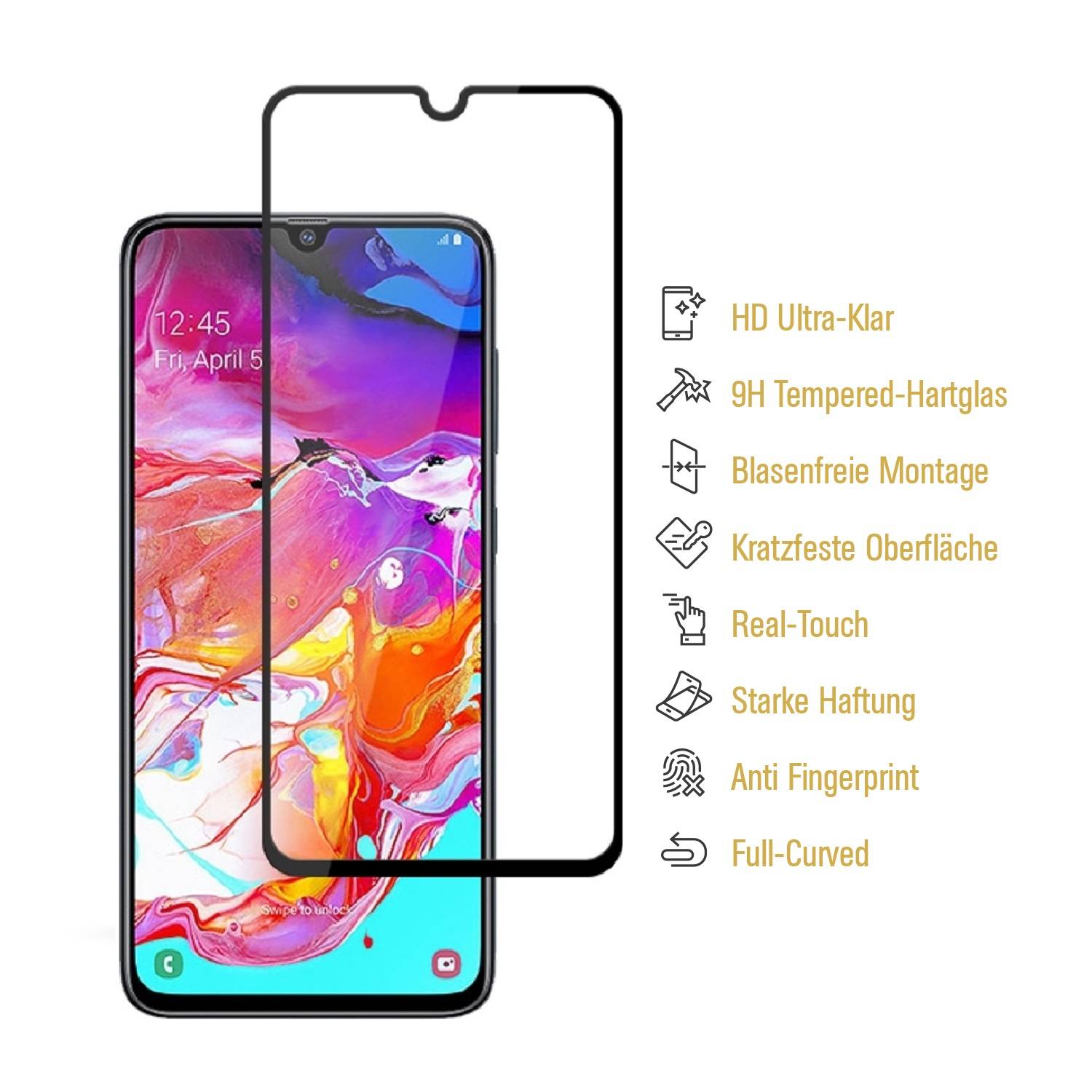 4x 9H Hartglas für Samsung Galaxy A50 FULL COVER Schutzfolie Schutzglas SW Displayglas Tempered Glasfolie Panzerglas Sicherheitsglas Echtglas