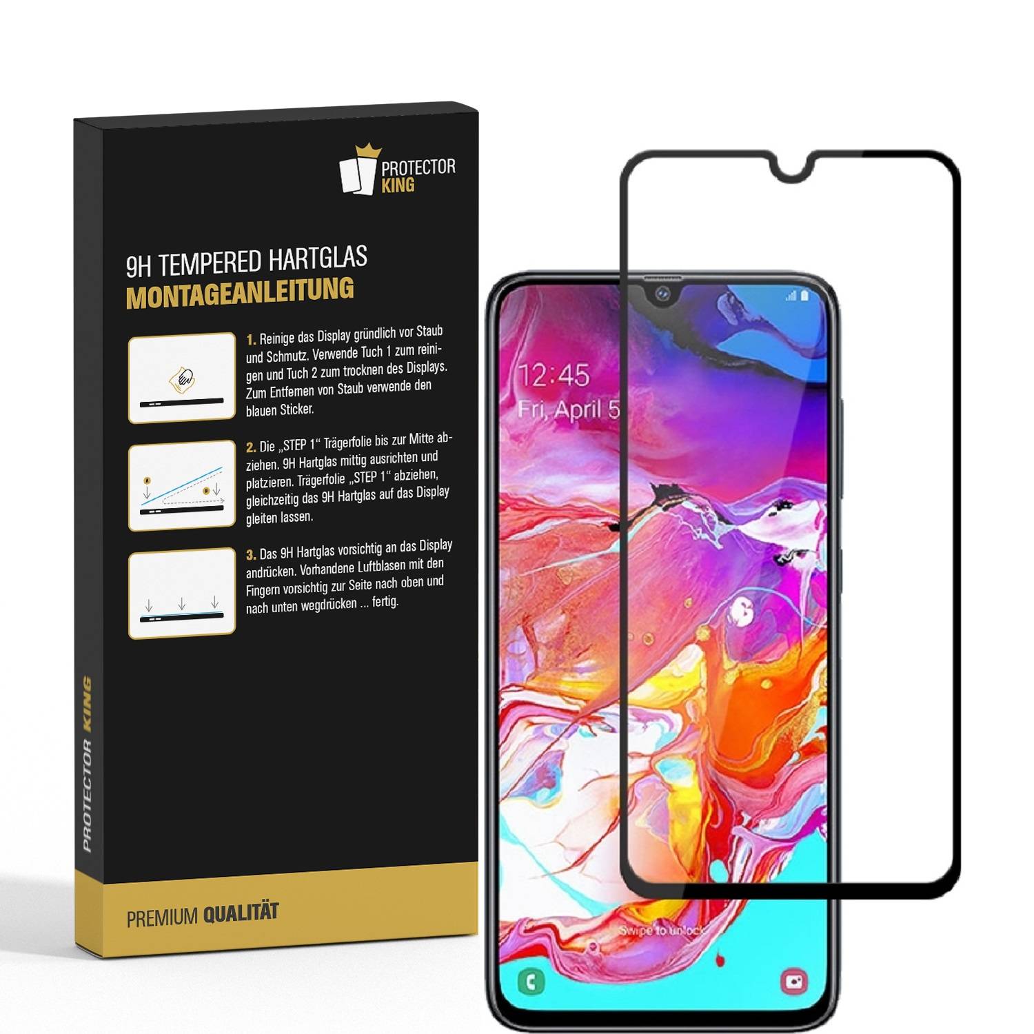 2x 9H Panzerglas für Samsung Galaxy A20 FULL COVER Displayschutz Schutzglas Hartglas Schutzfolie Panzerfolie KLAR Tempered echtes Displayglas
