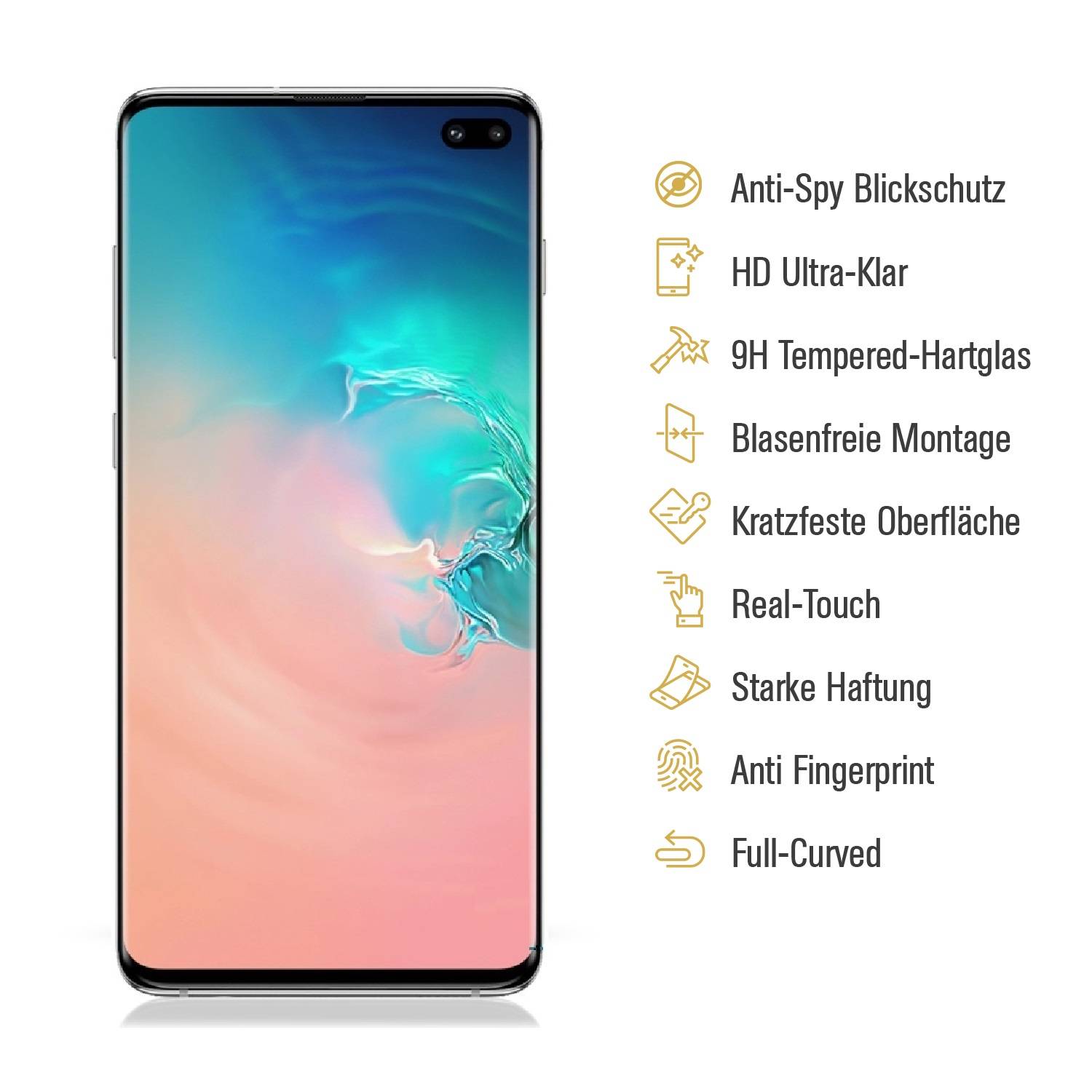 1x Blickschutz 9H Panzerhartglas für Samsung Galaxy S10 Plus FULL CURVED ANTI-SPY Privacy Displayschutz Panzerfolie Schutzfolie Schutzglas echtes