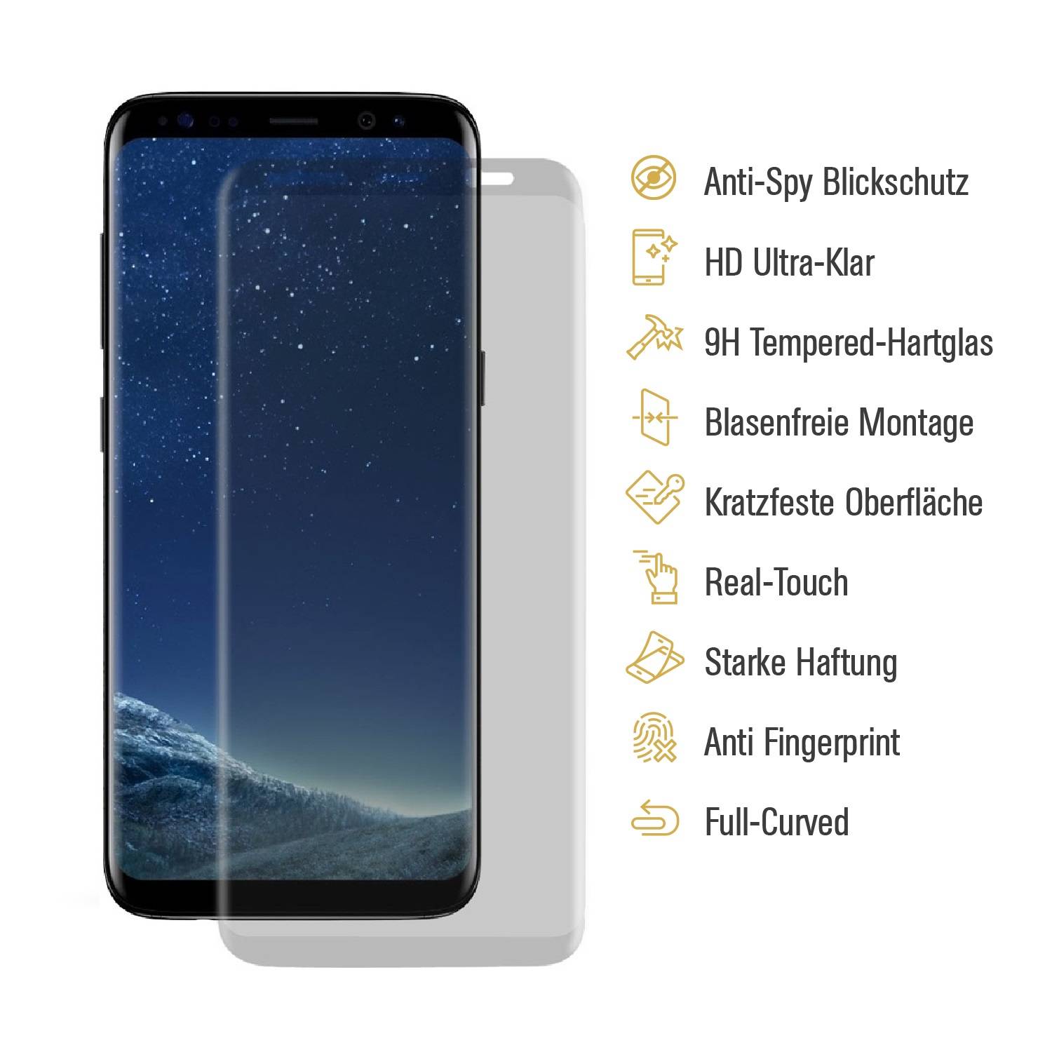 2x 9H Panzerglas für Samsung Galaxy S8 Plus FULL CURVED Privacy ANTI-SPY Schutzglas Panzerfolie Displayschutz HD Schutzfolie Blickschutz