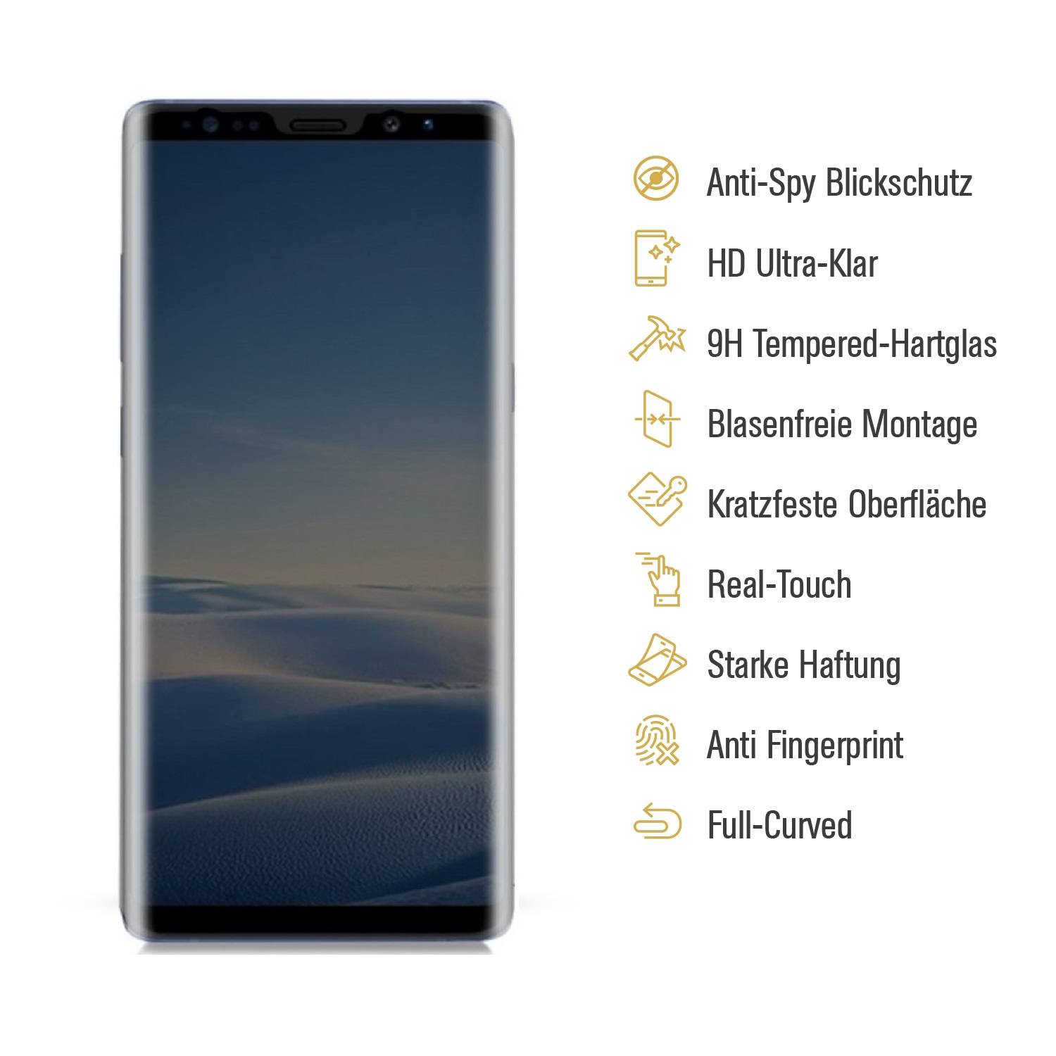2x Blickschutz 9H Panzerhartglas für Samsung Galaxy Note 8 Anti-Spion Displayschutz Panzerfolie Schutzfolie echtes Tempered Panzerglas Schutzglas