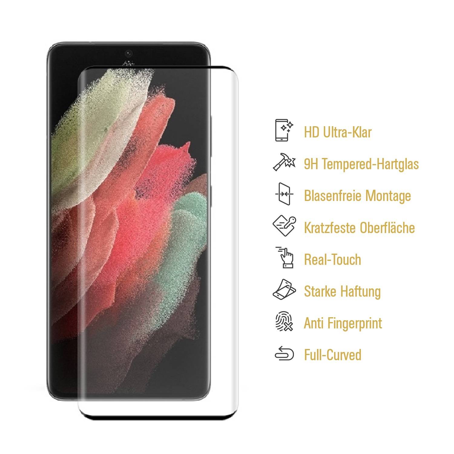 2x 9H Panzerglas für Samsung Galaxy S21 Ultra FULL CURVED Displayschutz Schutzglas Panzerfolie Schutzfolie Hartglas Displayglas Tempered Glasfolie