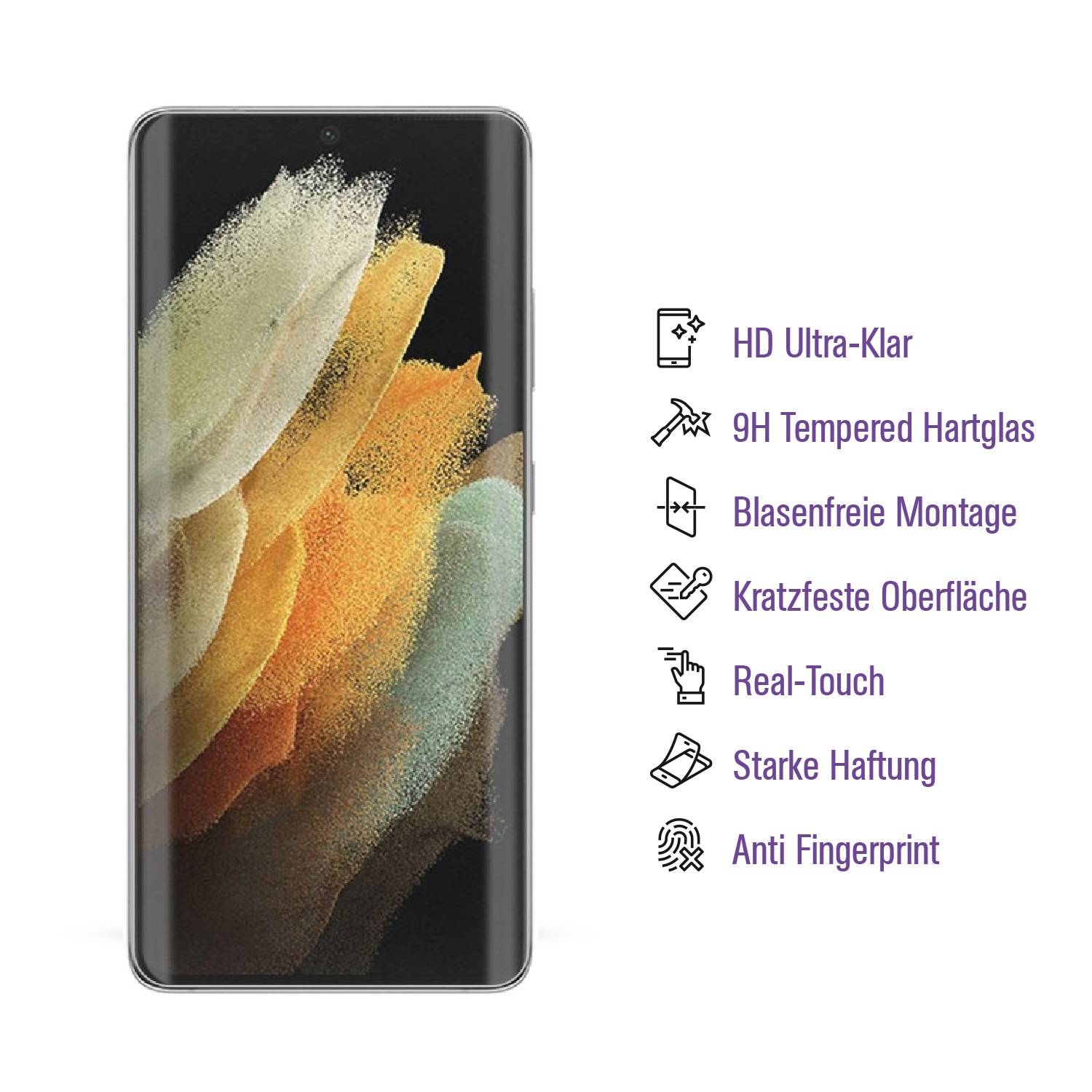 2x UV 9H Panzerhartglas für Samsung Galaxy S21 Ultra FULL CURVED Schutzglas Panzerfolie Displayschutz Schutzfolie Displayglas Echtes Tempered