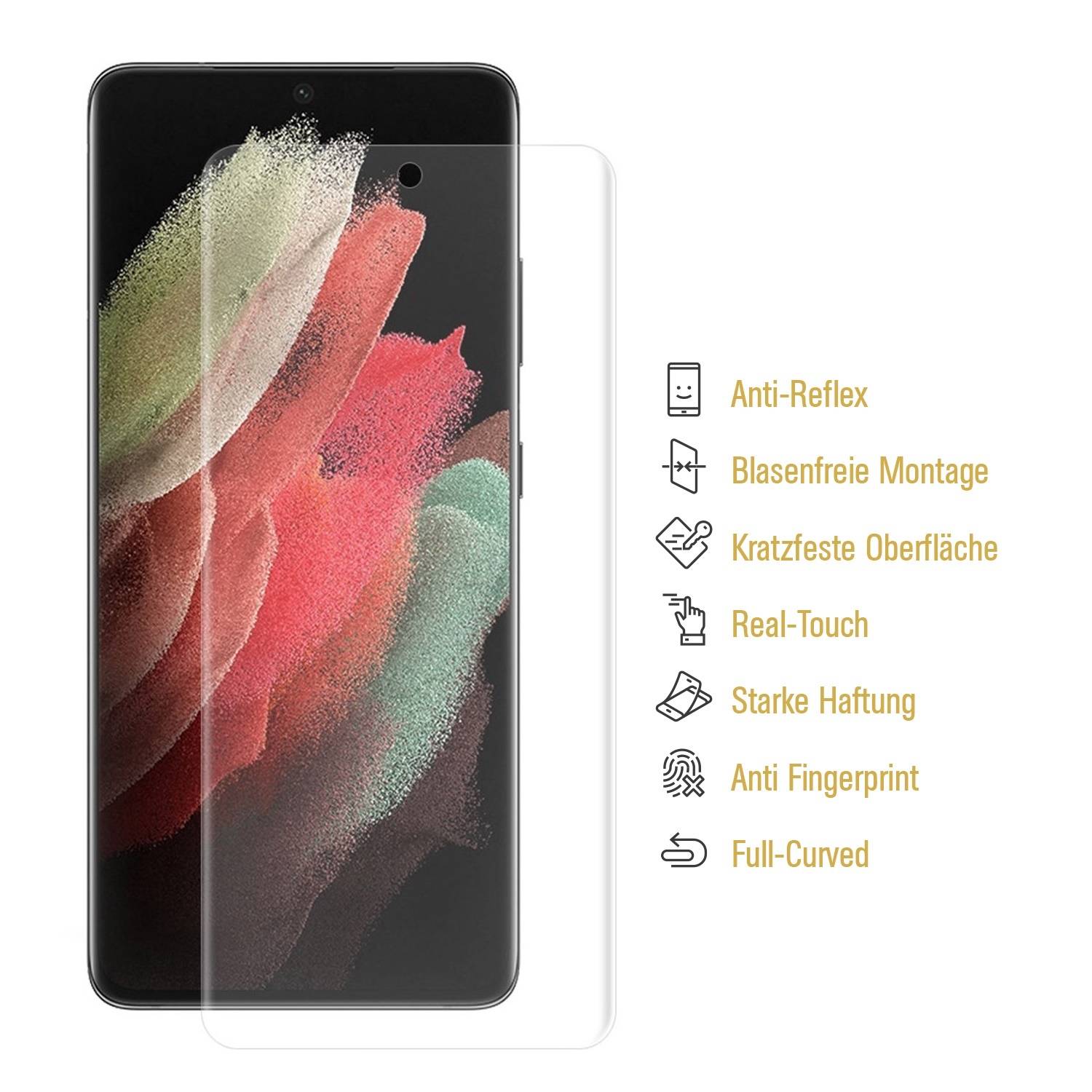 4x 9H Panzernanoglas für Samsung Galaxy S21 Ultra FULL CURVED MATT ANTI-REFLEX Displayschutz Schutzglas Schutzfolie Panzerglas ANTI-SHOCK/