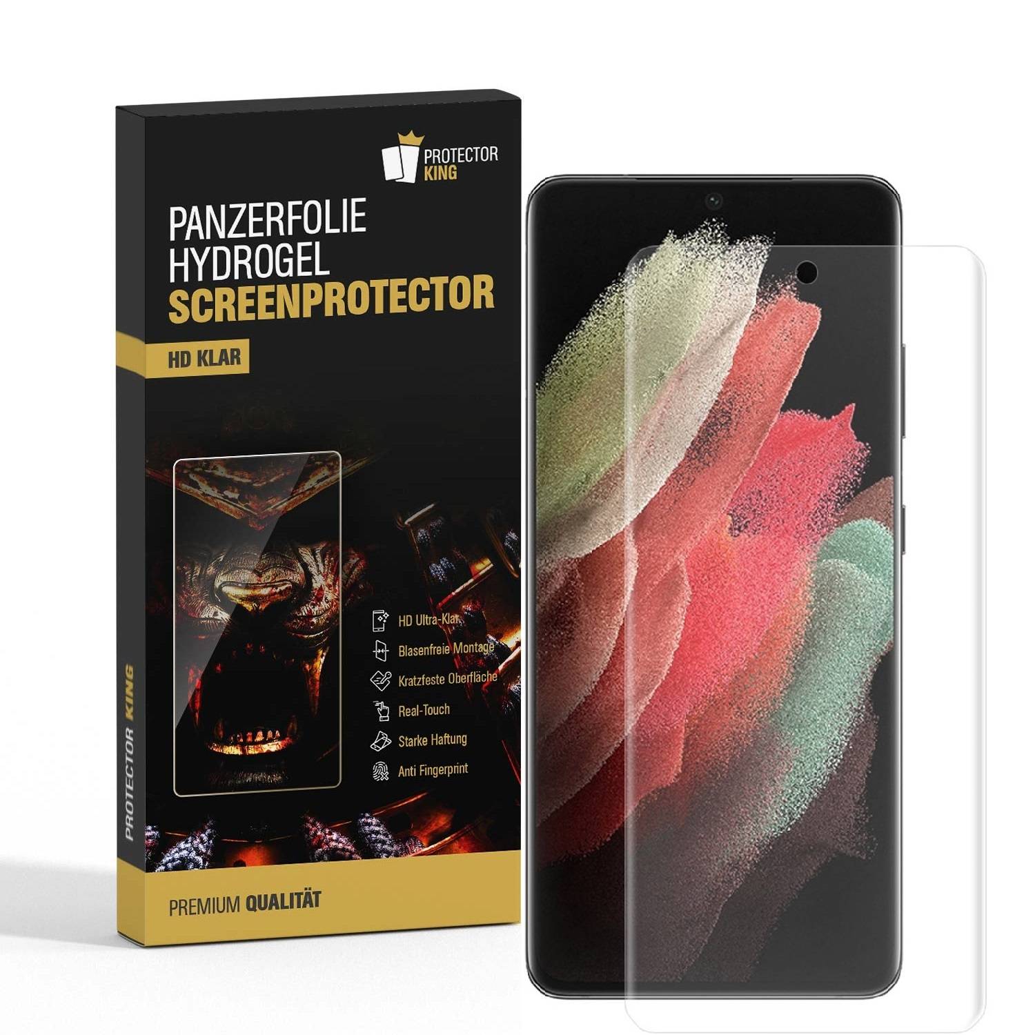 4x Hydrogel-Glass für Samsung Galaxy S21 Ultra Selbstheilend für Micro Kratzer 3D KLAR Panzerfolie Displayschutz Schutzfolie Screen-Protector