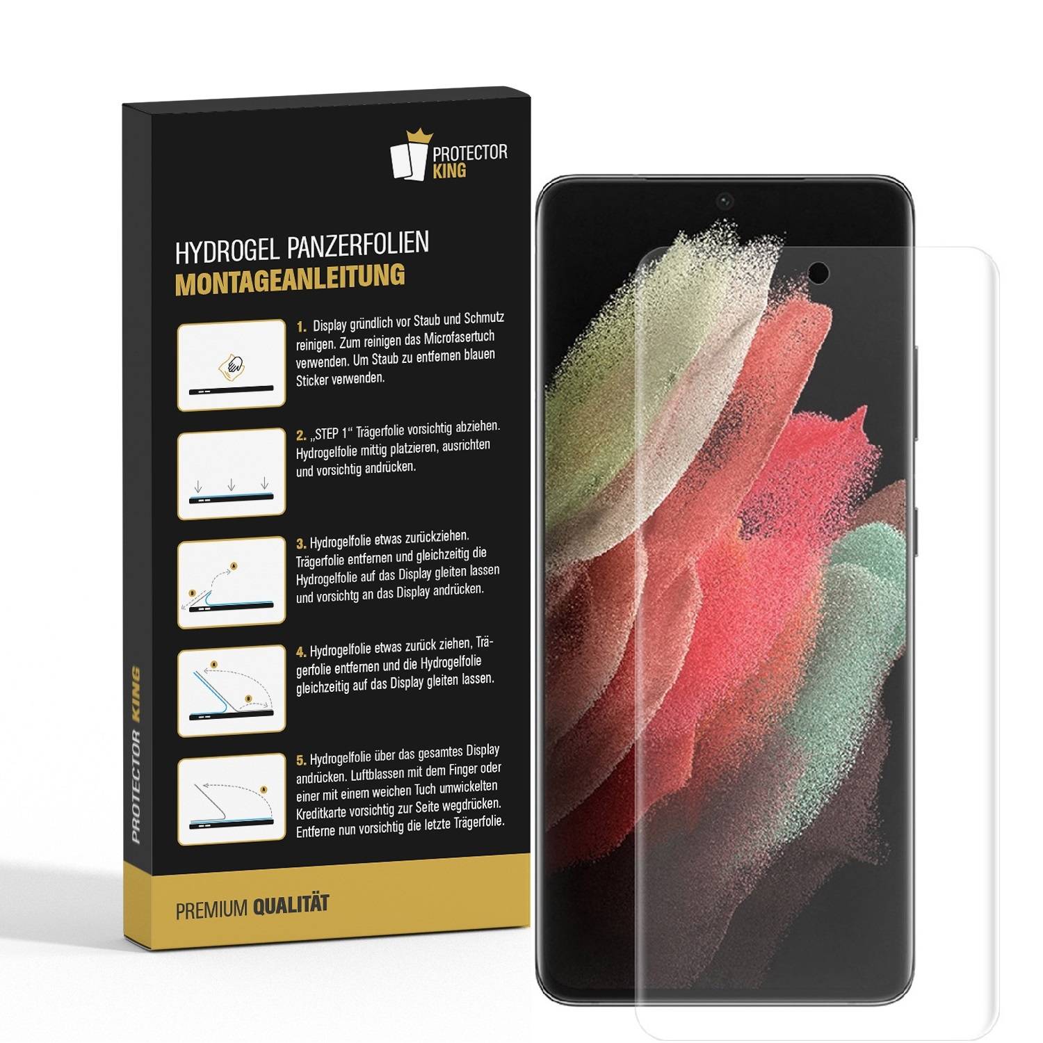 4x Hydrogel-Glass für Samsung Galaxy S21 Ultra Selbstheilend für Micro Kratzer 3D KLAR Panzerfolie Displayschutz Schutzfolie Screen-Protector