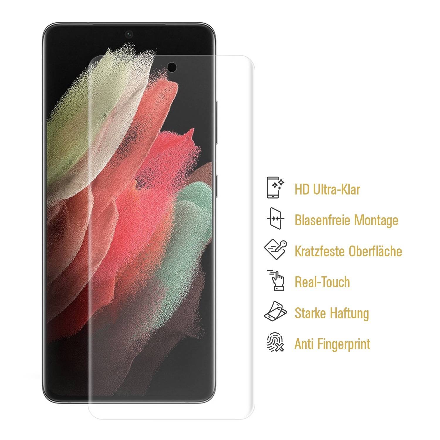 4x Hydrogel-Glass für Samsung Galaxy S21 Ultra Selbstheilend für Micro Kratzer 3D KLAR Panzerfolie Displayschutz Schutzfolie Screen-Protector