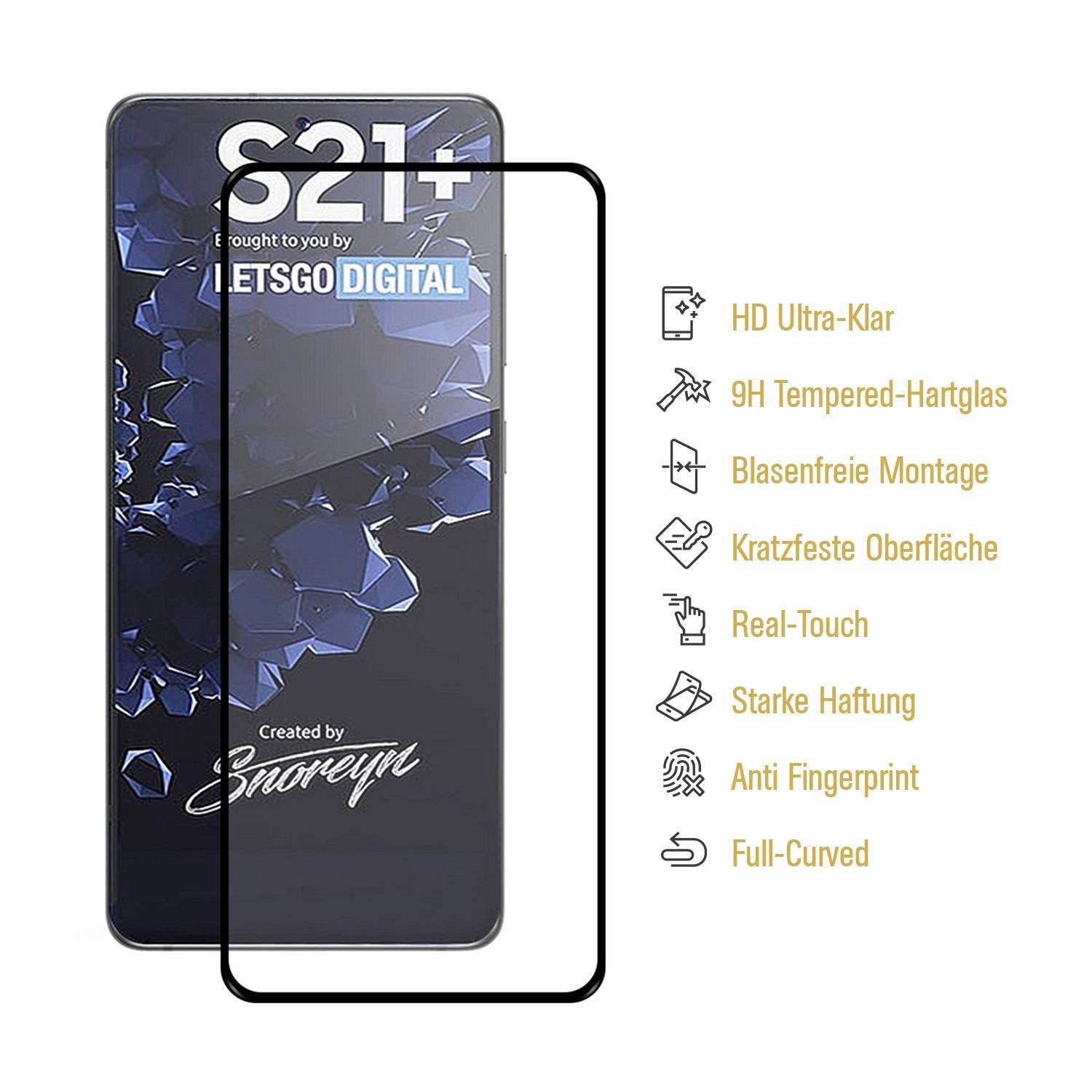 3x 9H Hartglas für Samsung Galaxy S21 Plus FULL COVER Schutzfolie Schutzglas SW Klar Displayschutz Panzerfolie Displayglas Tempered Glasfolie