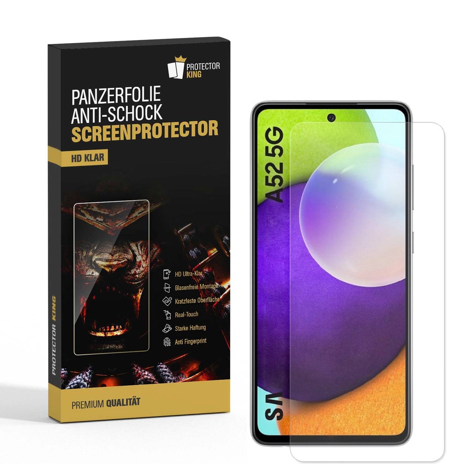 2x 9H Nano-Glass für Samsung Galaxy A52 3D KLAR Anti-Shock Anti-Bruch Anti-Stoß Anti-Schmutz Panzernanoglas Displayschutz Schutzfolie Panzerfolie Pa