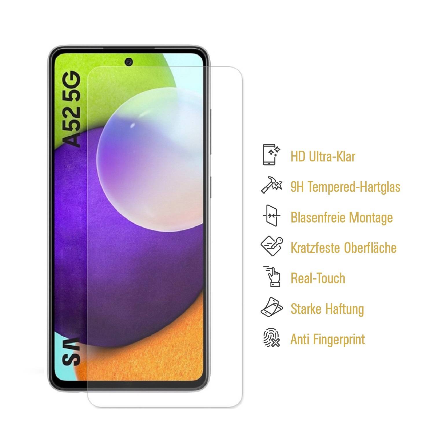 1x 9H Hartglas für Samsung Galaxy A52 Panzerfolie Displayschutz Displayglas KLAR Panzerglas Schutzglas Schutzfolie Glasfolie Folie