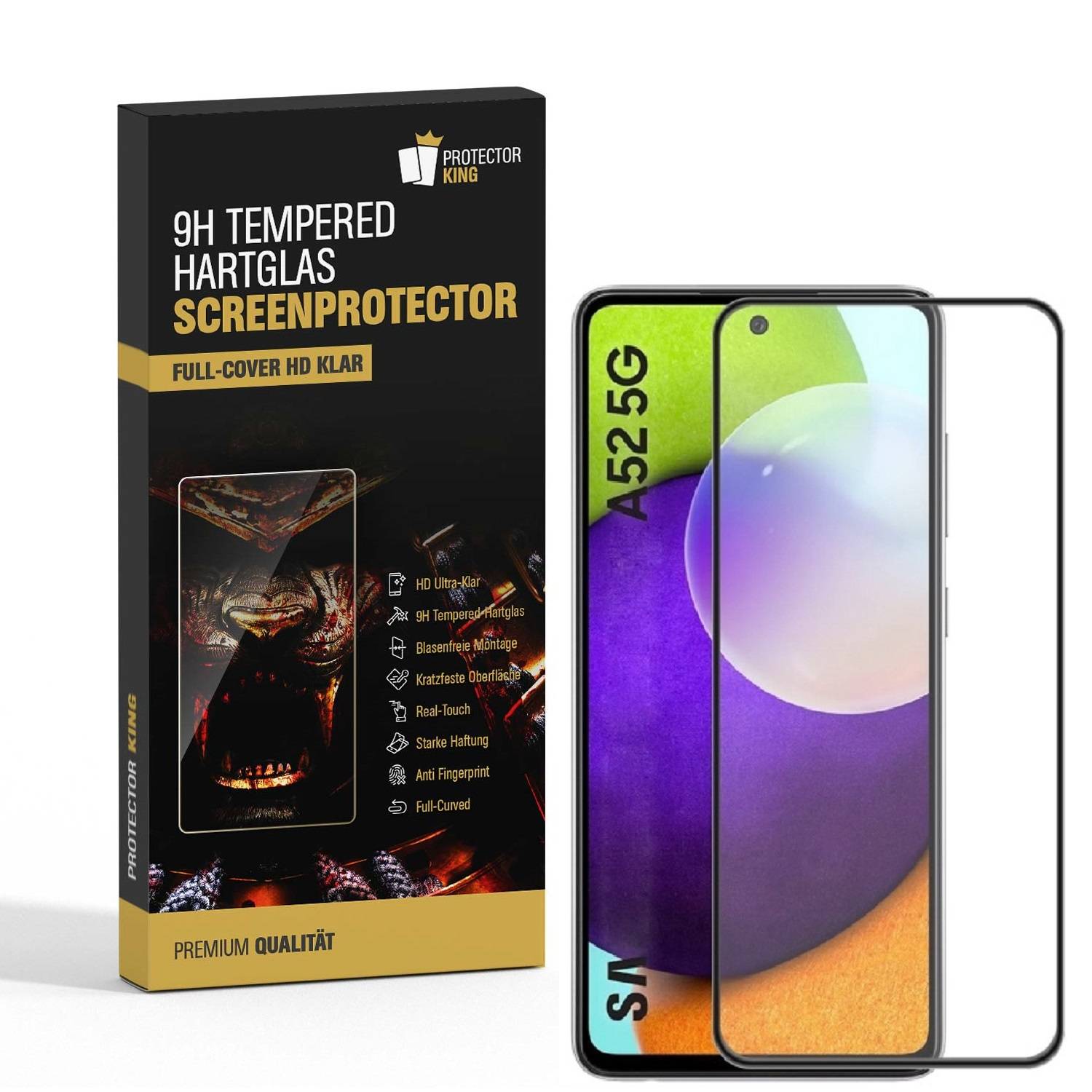 4x 9H Hartglas für Samsung Galaxy A52 FULL COVER Schutzfolie Schutzglas SW Displayglas Tempered Glasfolie Panzerglas Sicherheitsglas Echtglas