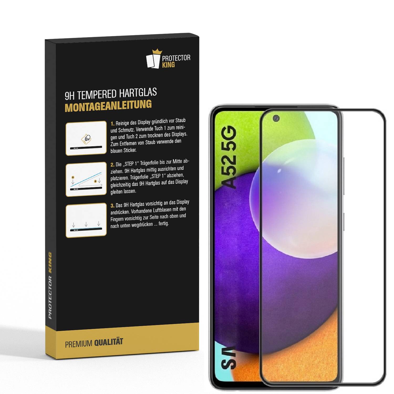 4x 9H Hartglas für Samsung Galaxy A52 FULL COVER Schutzfolie Schutzglas SW Displayglas Tempered Glasfolie Panzerglas Sicherheitsglas Echtglas