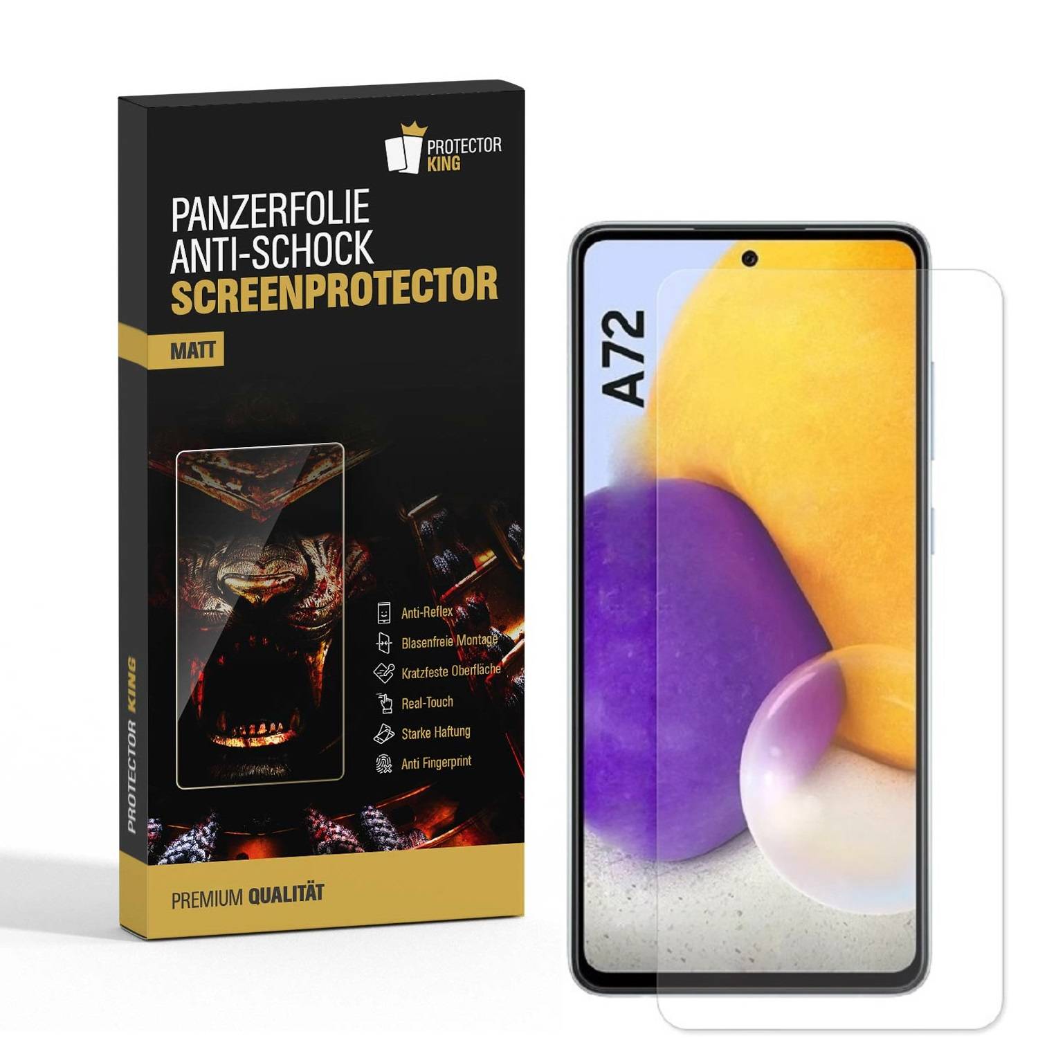 4x Panzerfolie für Samsung Galaxy A72 ANTI-SCHOCK Displayschutzfolie MATT
