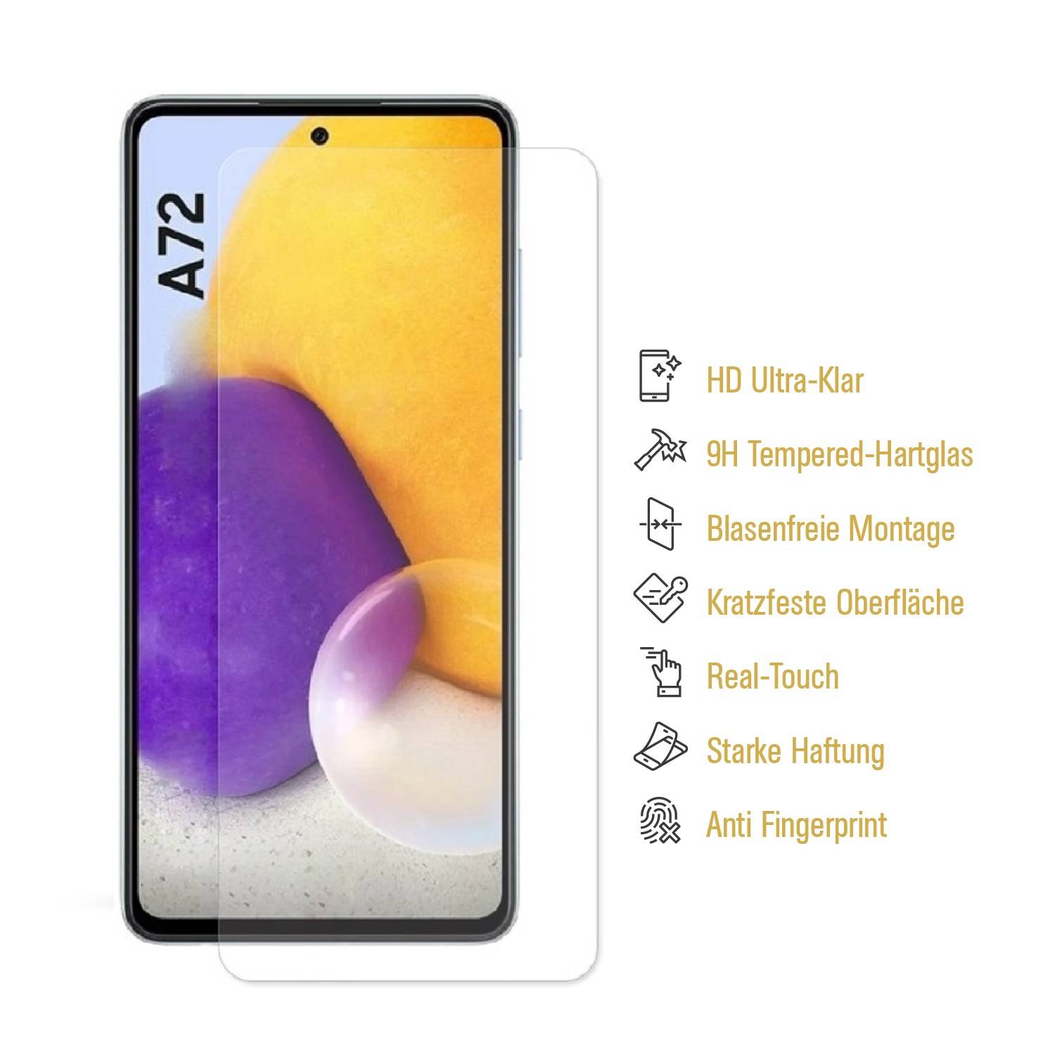 6x 9H Hartglas für Samsung Galaxy A72 Schutzfolie Schutzglas Klar Displayglas Tempered Glasfolie Panzerglas Sicherheitsglas Echtglas Displayschutz