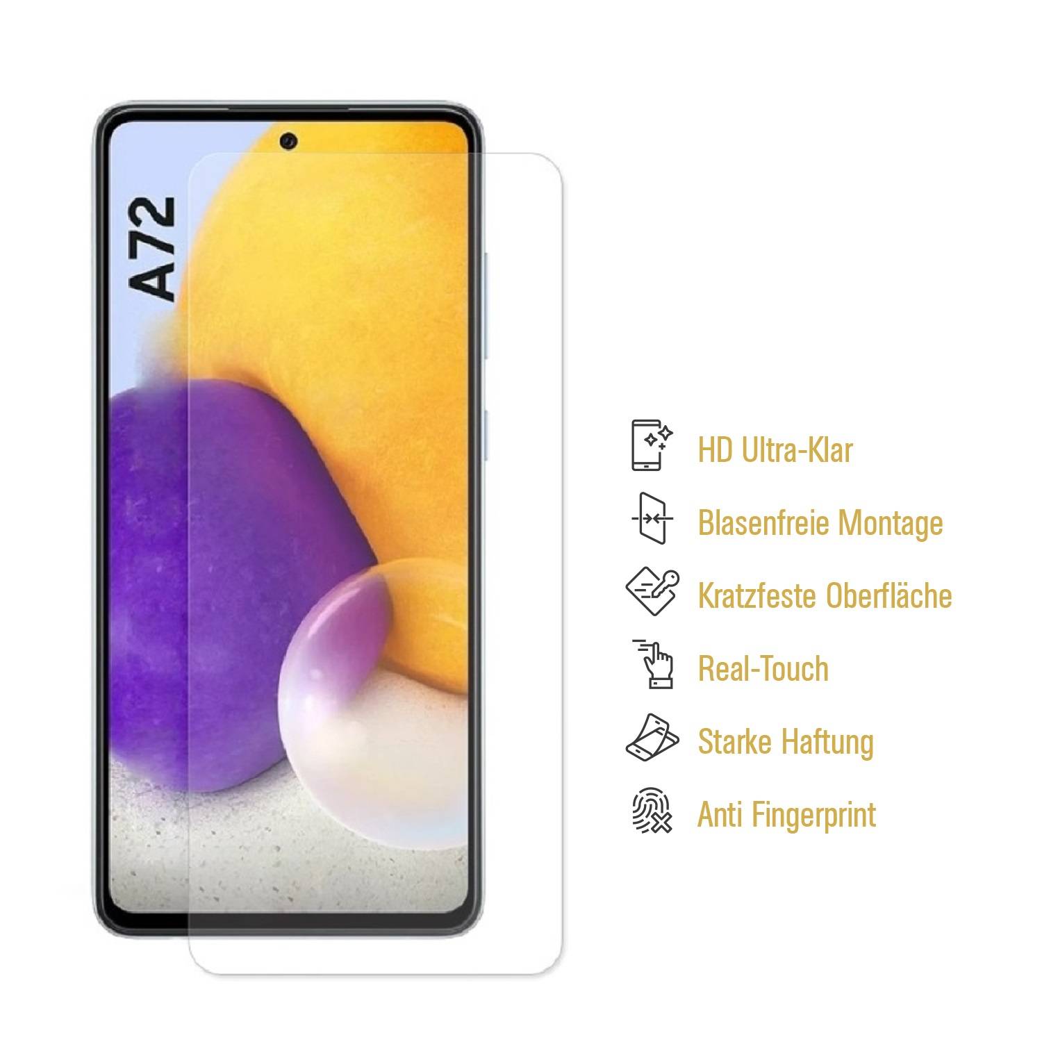 3x 9H Nano-Glass für Samsung Galaxy A72 3D KLAR Anti-Shock Anti-Bruch Anti-Stoß Anti-Schmutz Panzernanoglas Displayschutz Schutzfolie Panzerfolie Pa