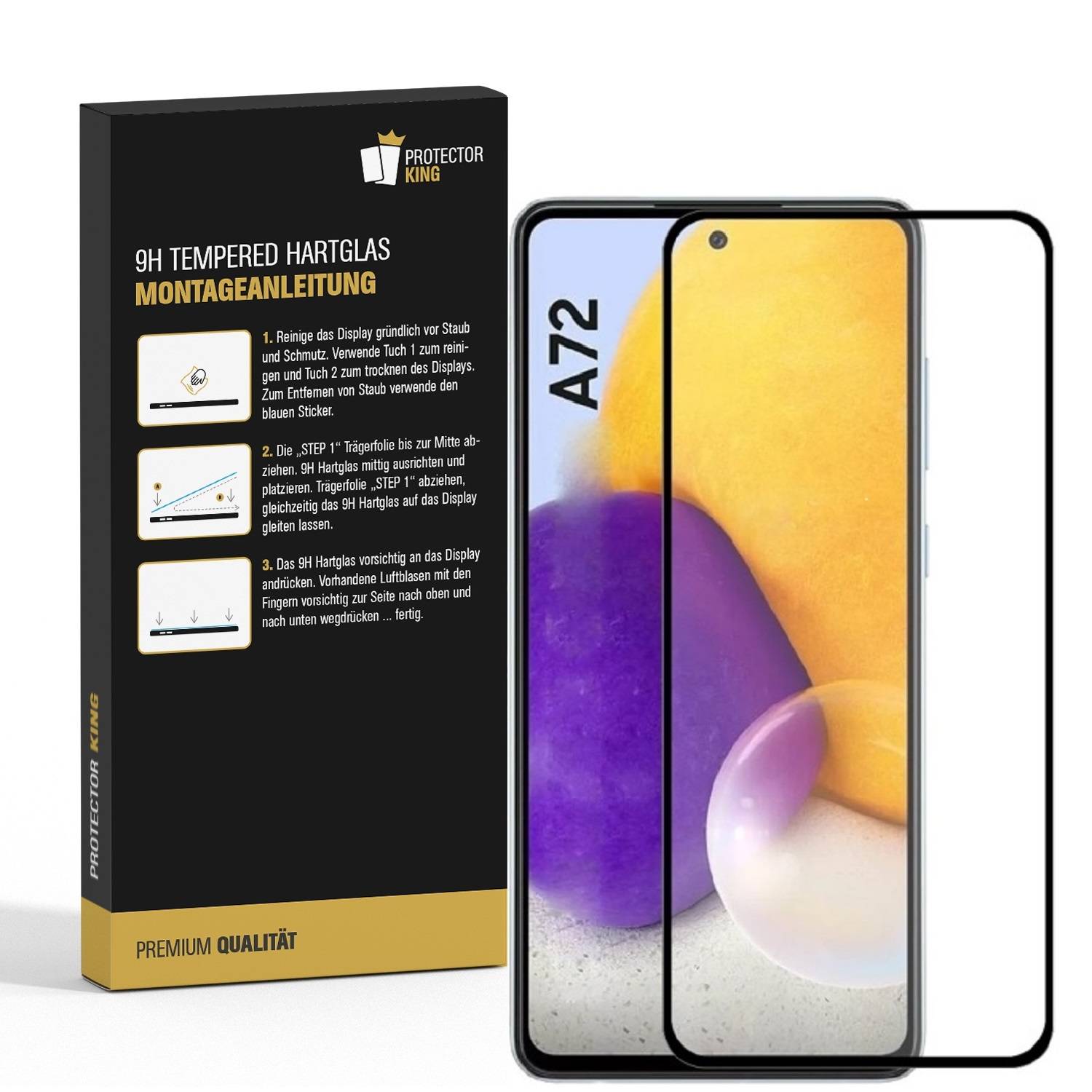 3x 9H Hartglas für Samsung Galaxy A72 FULL COVER Schutzfolie Schutzglas Klar Displayglas Tempered Glasfolie Panzerglas Sicherheitsglas Echtglas