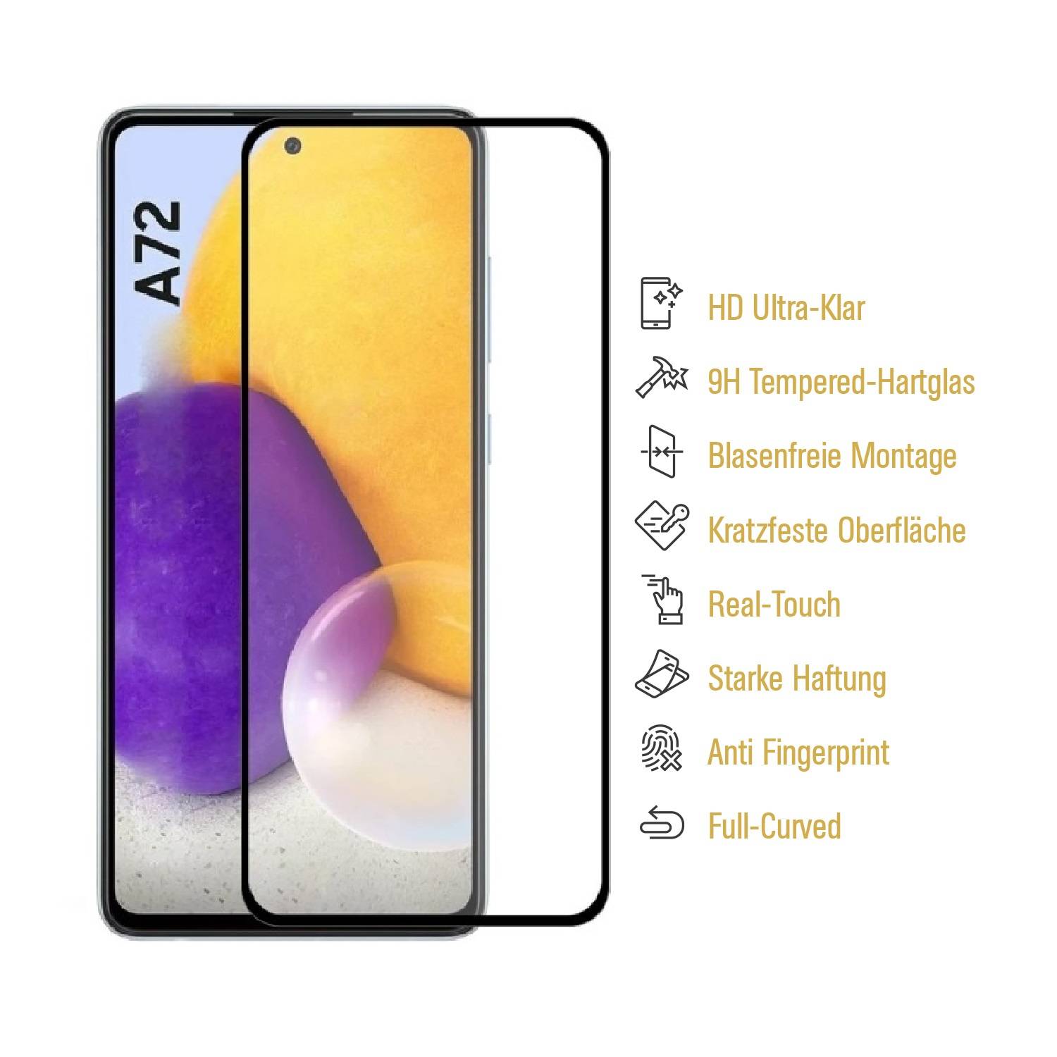 3x 9H Hartglas für Samsung Galaxy A72 FULL COVER Schutzfolie Schutzglas Klar Displayglas Tempered Glasfolie Panzerglas Sicherheitsglas Echtglas
