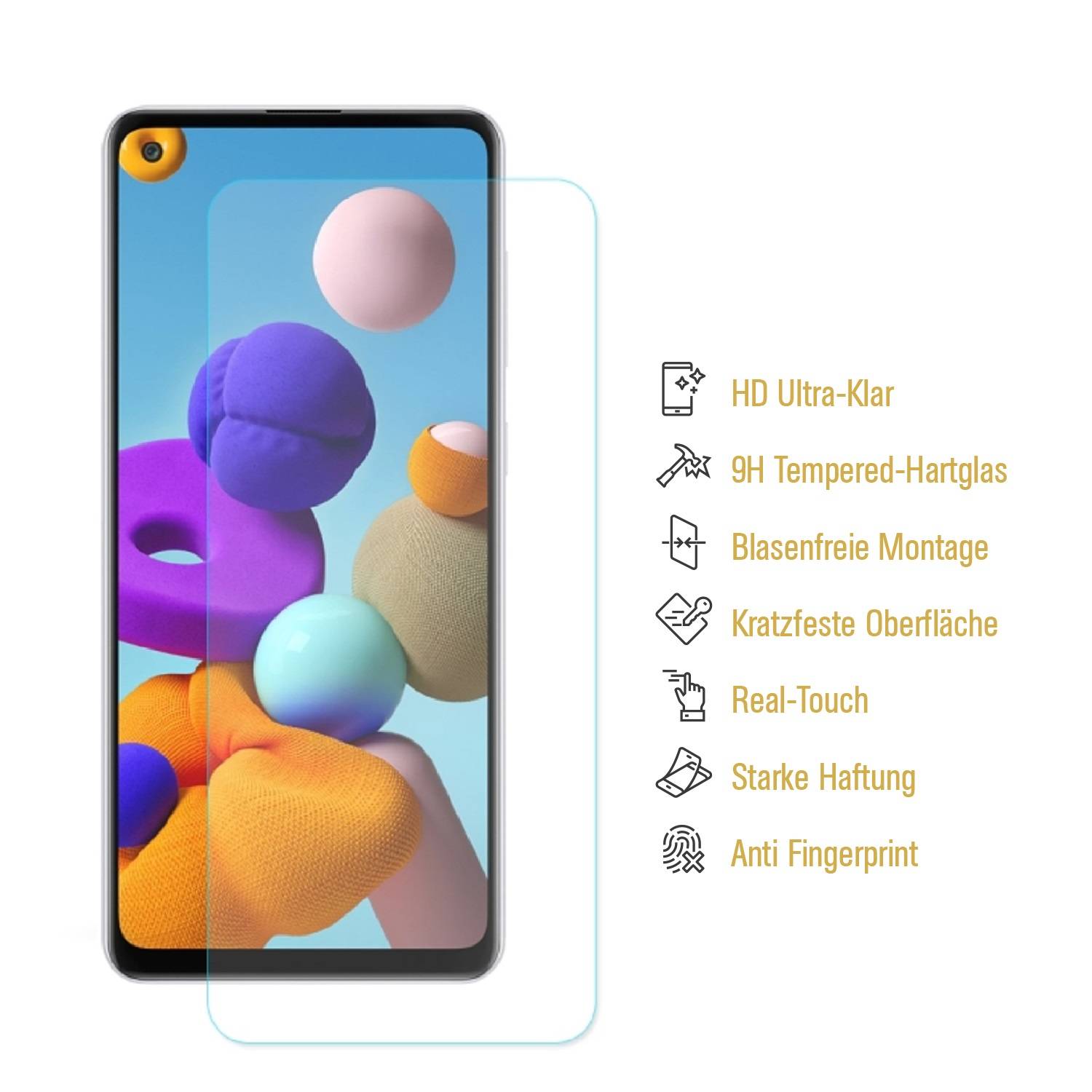 6x 9H Panzerglas für Samsung Galaxy A21s Displayschutz Panzerfolie Schutzfolie Hartglas Schutzglas Displayglas Tempered Glasfolie Sicherheitsglas