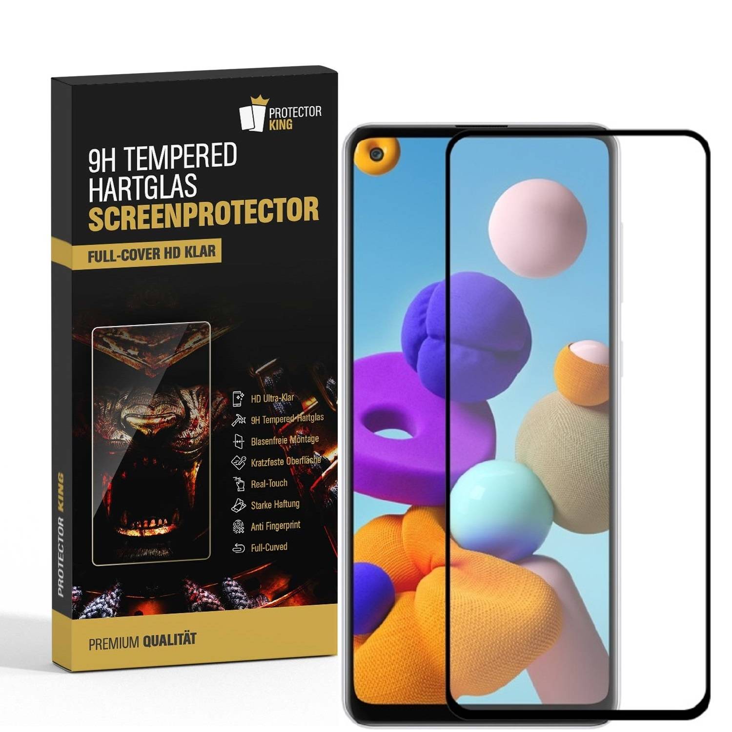 2x 9H Panzerglas für Samsung Galaxy A21s FULL COVER Displayschutz Schutzglas Hartglas Schutzfolie Panzerfolie KLAR Tempered echtes Displayglas
