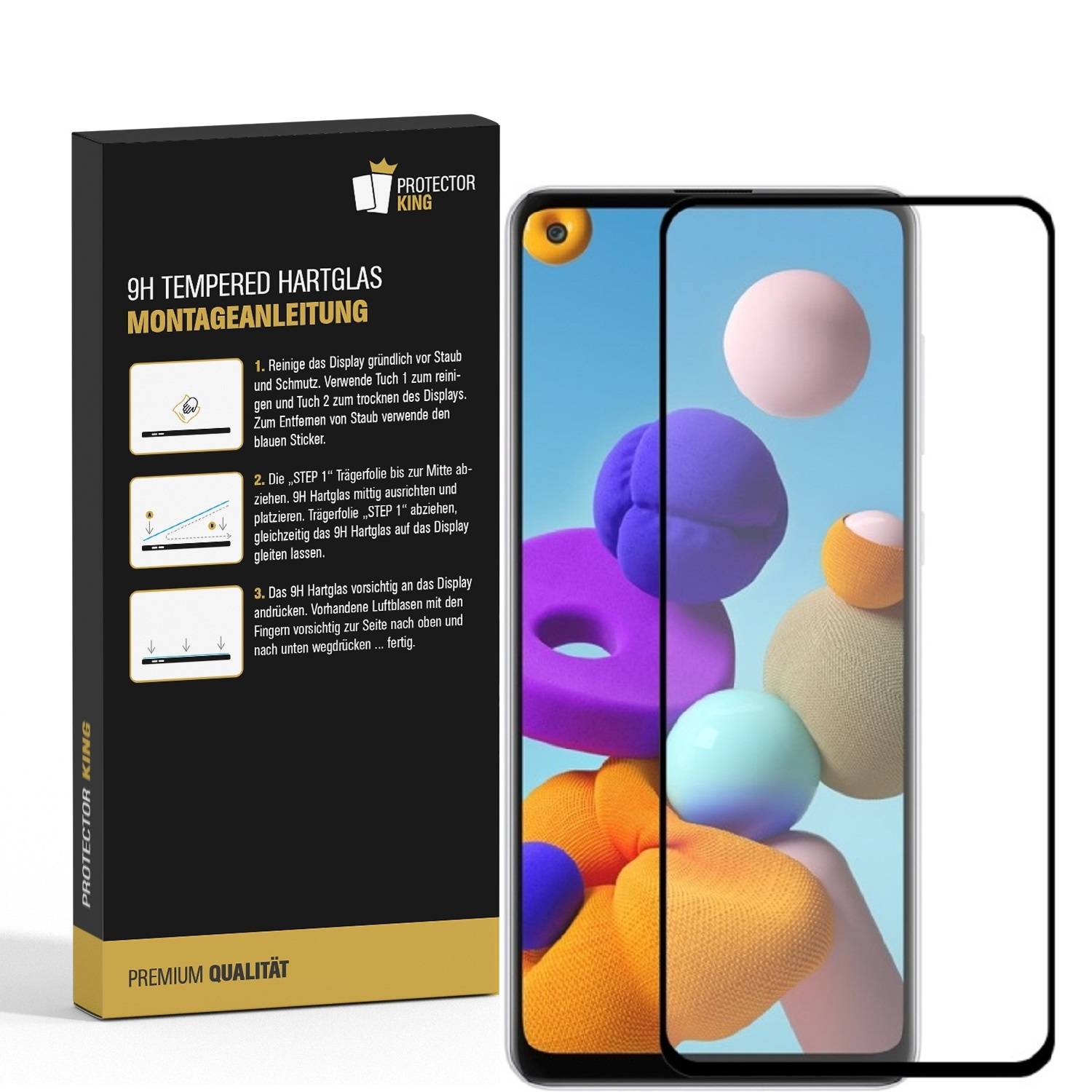 3x 9H Panzerglas für Samsung Galaxy A21s FULL COVER Displayschutz Schutzglas Hartglas Schutzfolie Panzerfolie KLAR Tempered echtes Displayglas