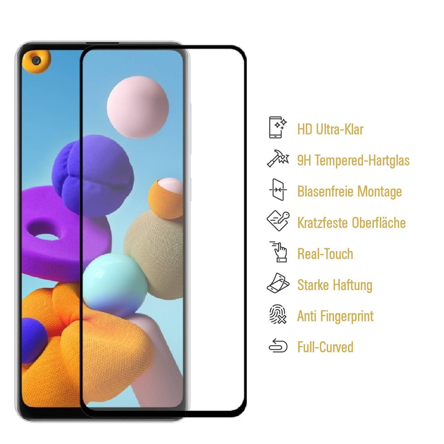 3x 9H Panzerglas für Samsung Galaxy A21s FULL COVER Displayschutz Schutzglas Hartglas Schutzfolie Panzerfolie KLAR Tempered echtes Displayglas