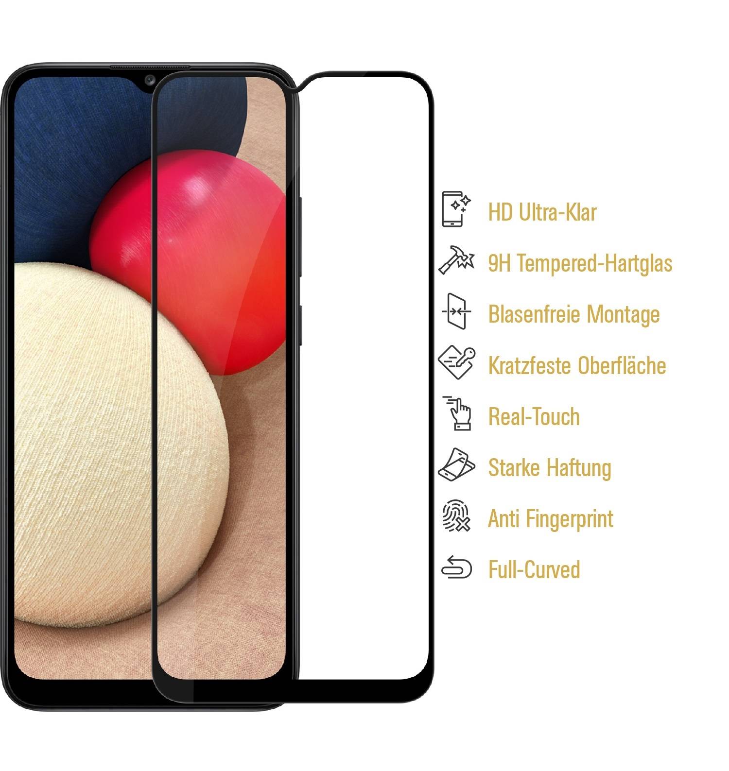 1x 9H Panzerglas für Samsung Galaxy A02s FULL COVER Displayschutz Schutzglas Hartglas Schutzfolie Panzerfolie KLAR Tempered echtes Displayglas