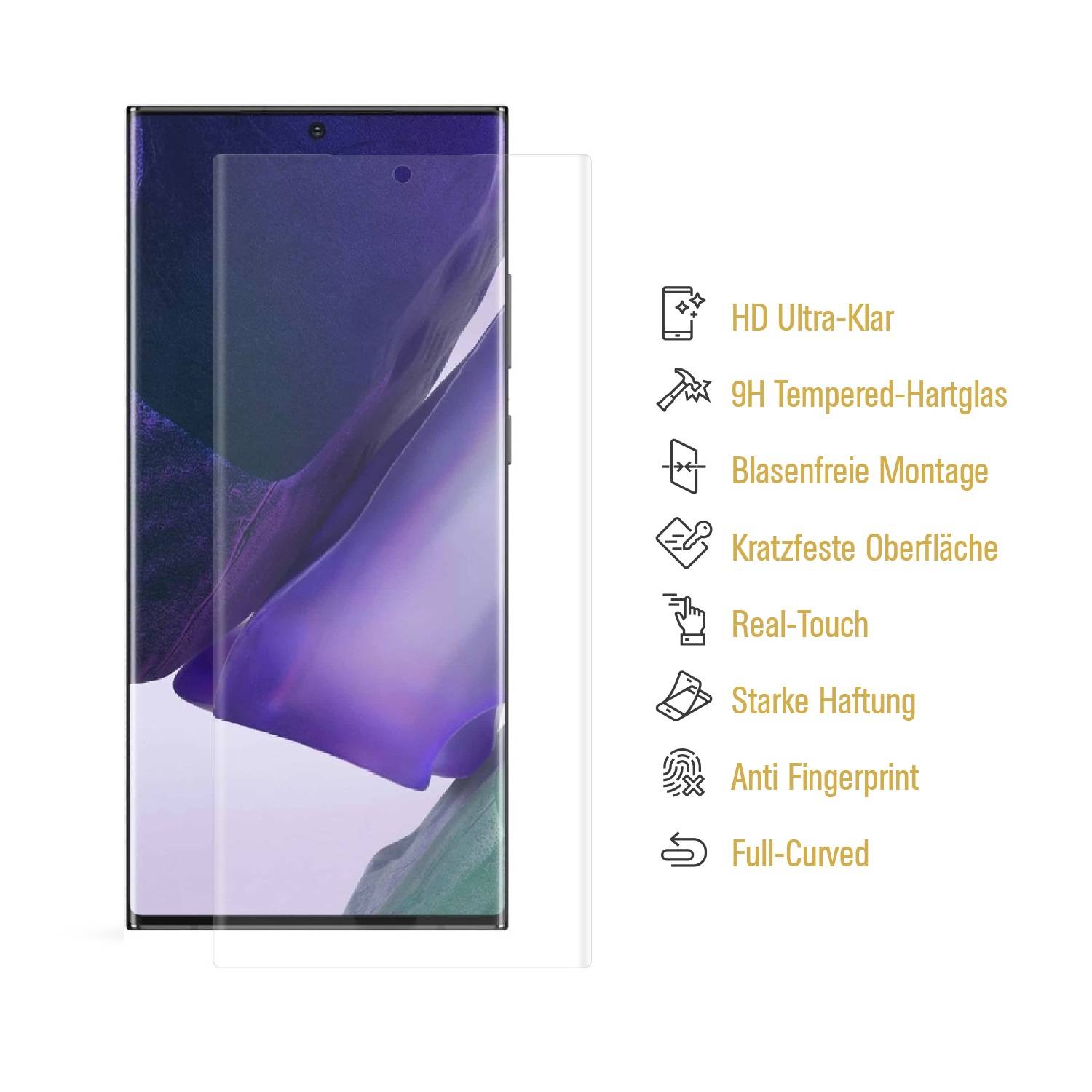 1x 9H Panzerglas für Samsung Galaxy Note 20 Ultra FULL CURVED Schutzfolie Schutzglas HD KLAR Hartglas Displayschutz Panzerfolie Displayglas Tempered