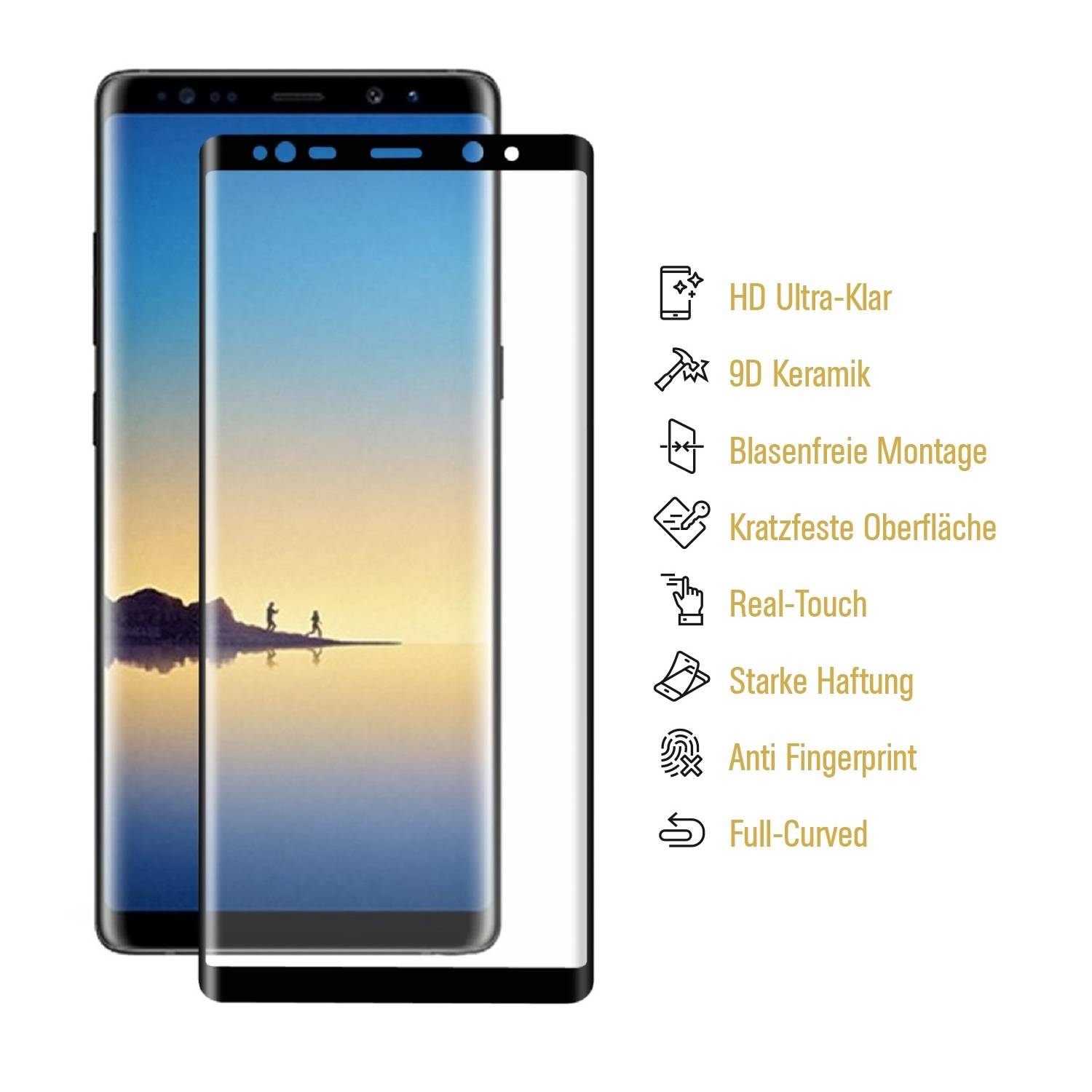 4x 9D Keramik-Glass für Samsung Galaxy Note 8 FULL COVER 3D KLAR Panzerfolie Displayschutz Schutzfolie Ceramic Screen-Protector