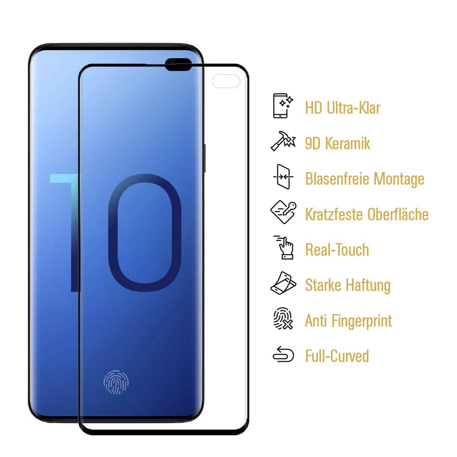 1x 9D Keramik-Glass für Samsung Galaxy S10 Plus FULL CURVED 3D KLAR Panzerfolie Displayschutz Schutzfolie Ceramic Screen-Protector