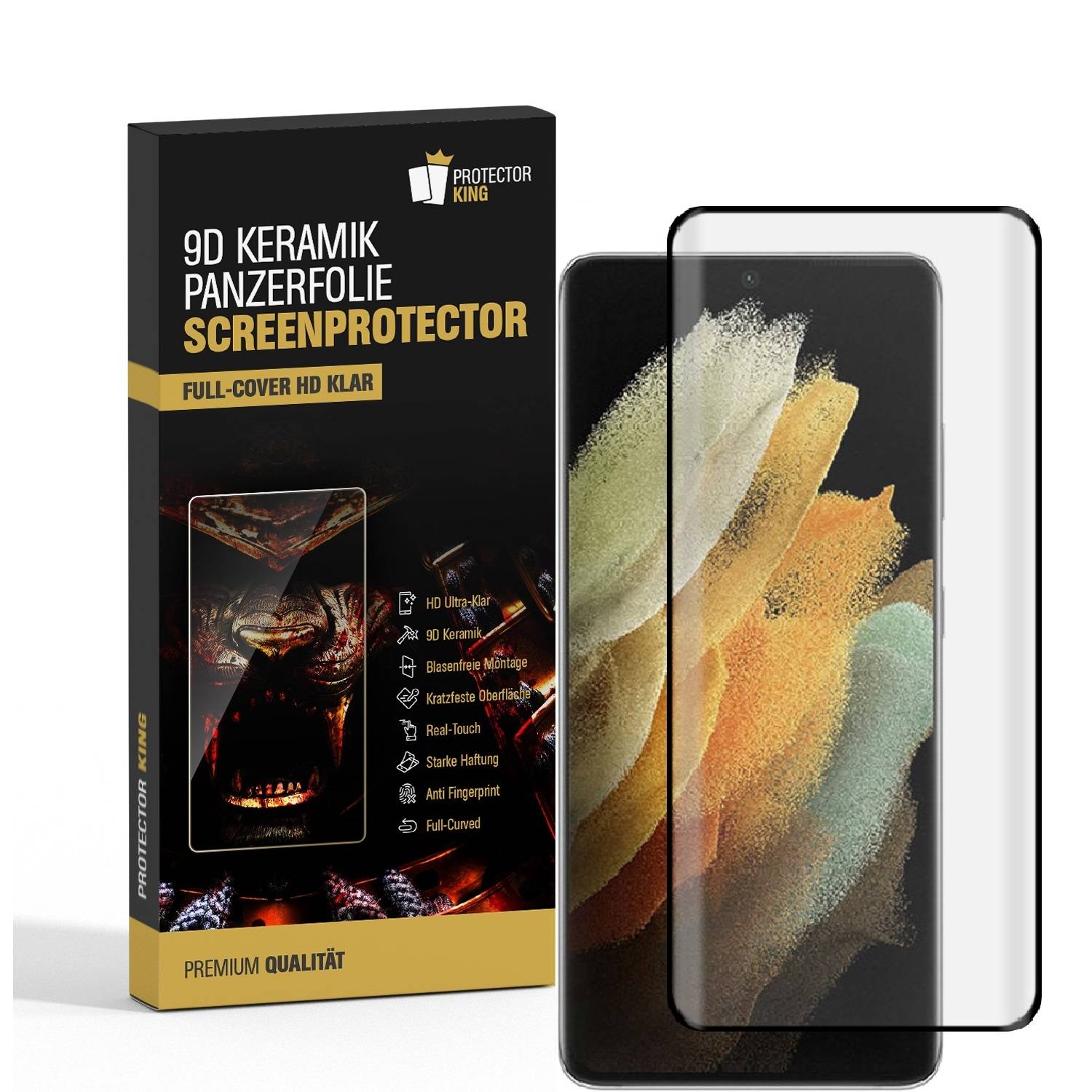 4x 9D Keramik-Glass für Samsung Galaxy S21 Ultra FULL CURVED 3D KLAR Panzerfolie Displayschutz Schutzfolie Ceramic Screen-Protector