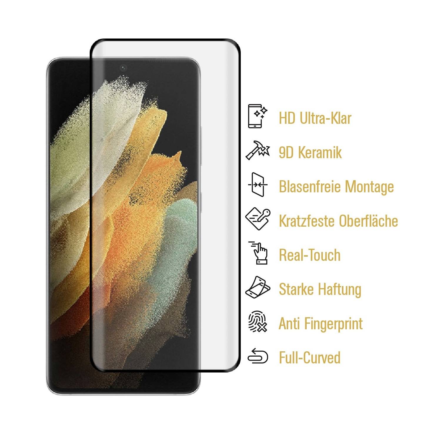 2x 9D Keramik-Glass für Samsung Galaxy S21 Ultra FULL CURVED 3D KLAR Panzerfolie Displayschutz Schutzfolie Ceramic Screen-Protector